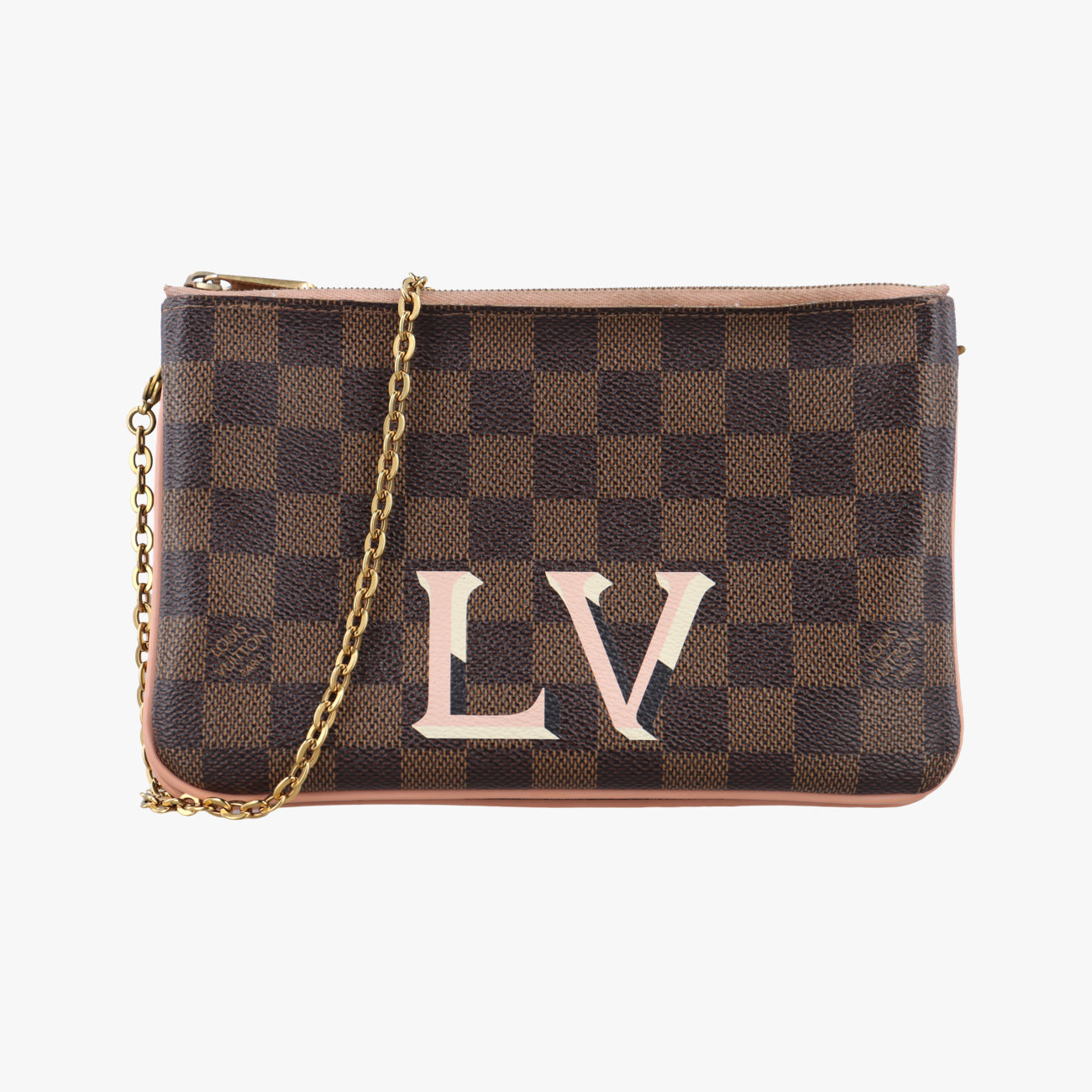 Vintage Louis Vuitton Pochette Double Zip EBENE×Rose Ballerine Damier Canvas N60254 shoulderbag | stylenewstar