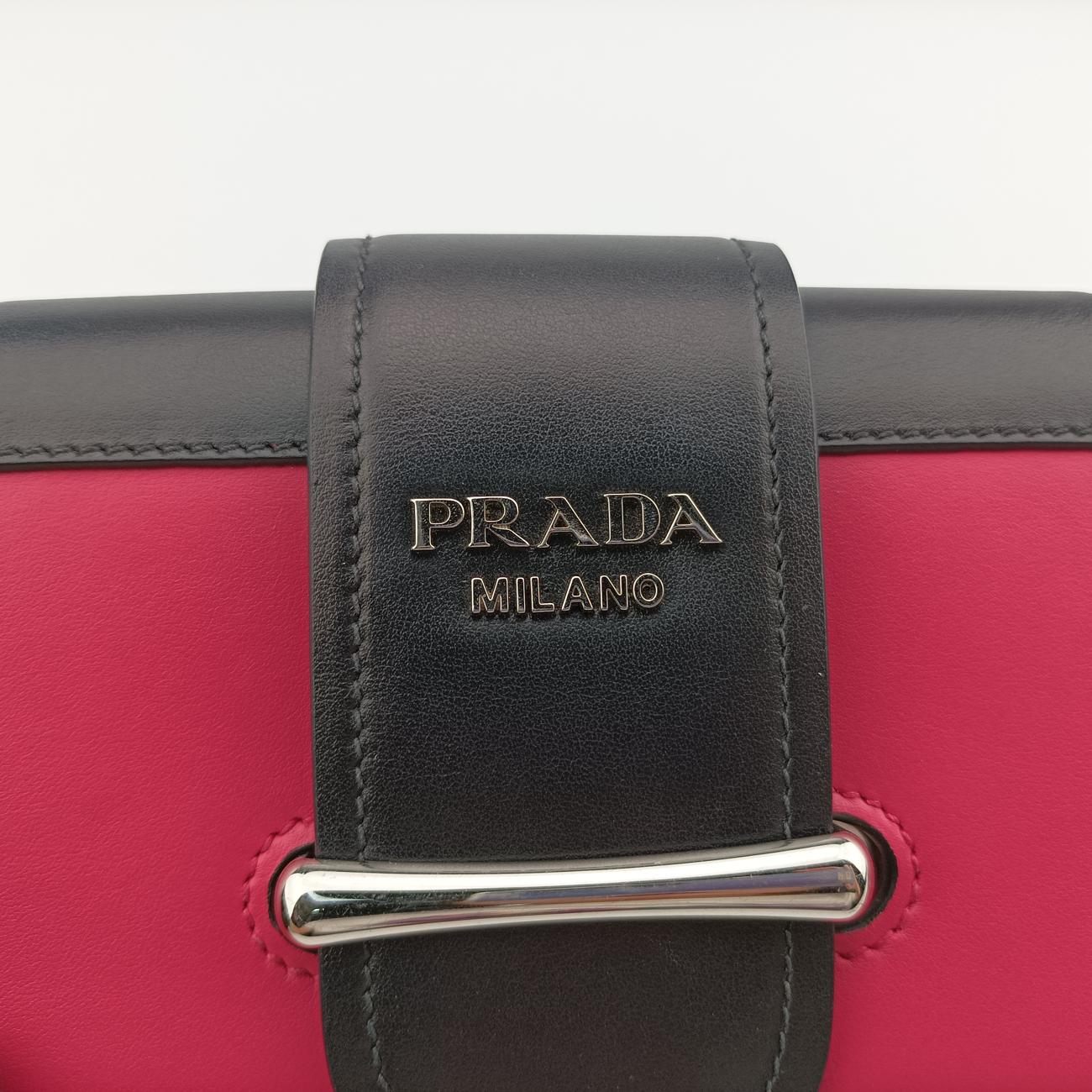 Pre-owned Prada Sidonie Pink×black Leather 1BD168 shoulderbag | stylenewstar
