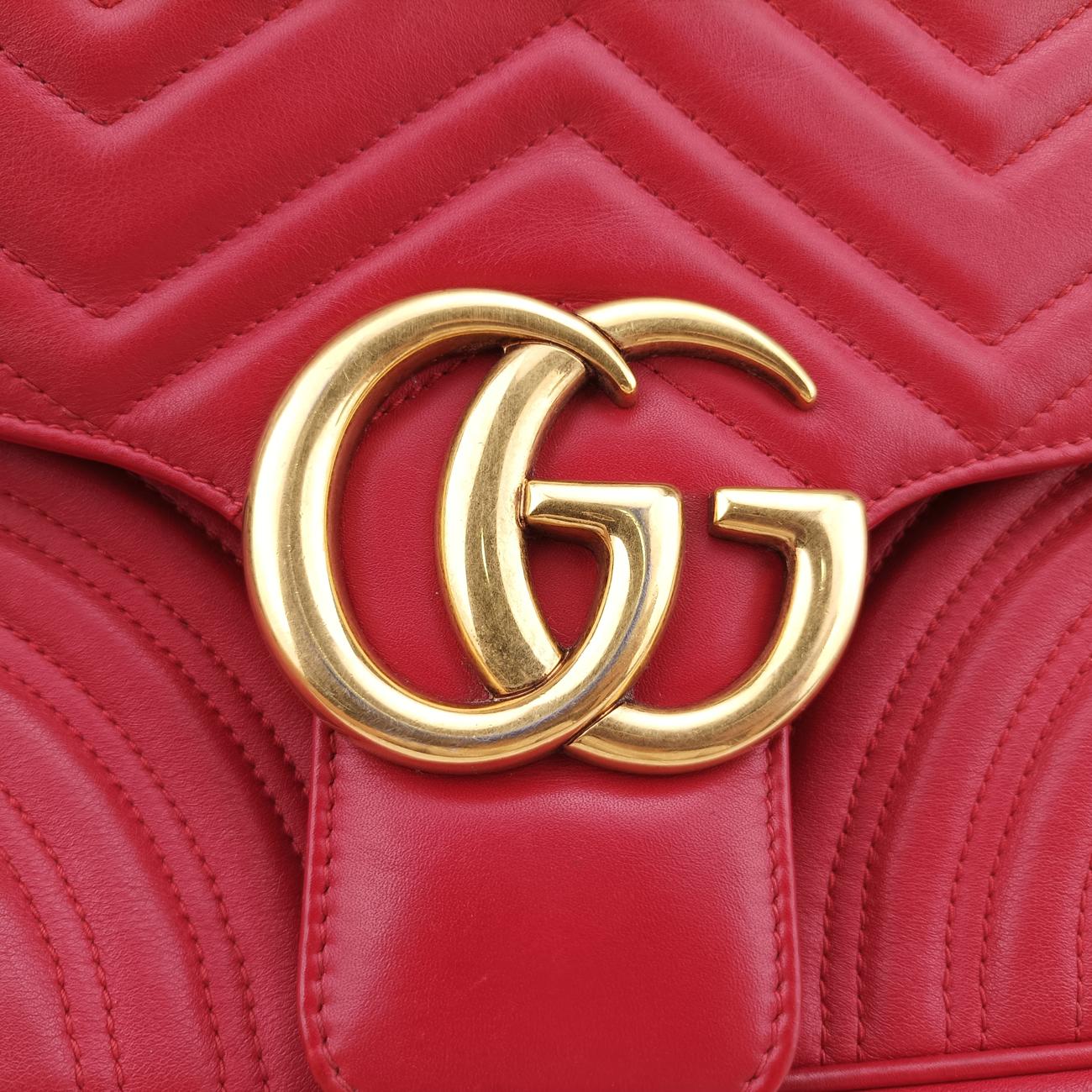 Pre-owned Gucci GG Marmont Red Leather 443496 shoulderbag | stylenewstar