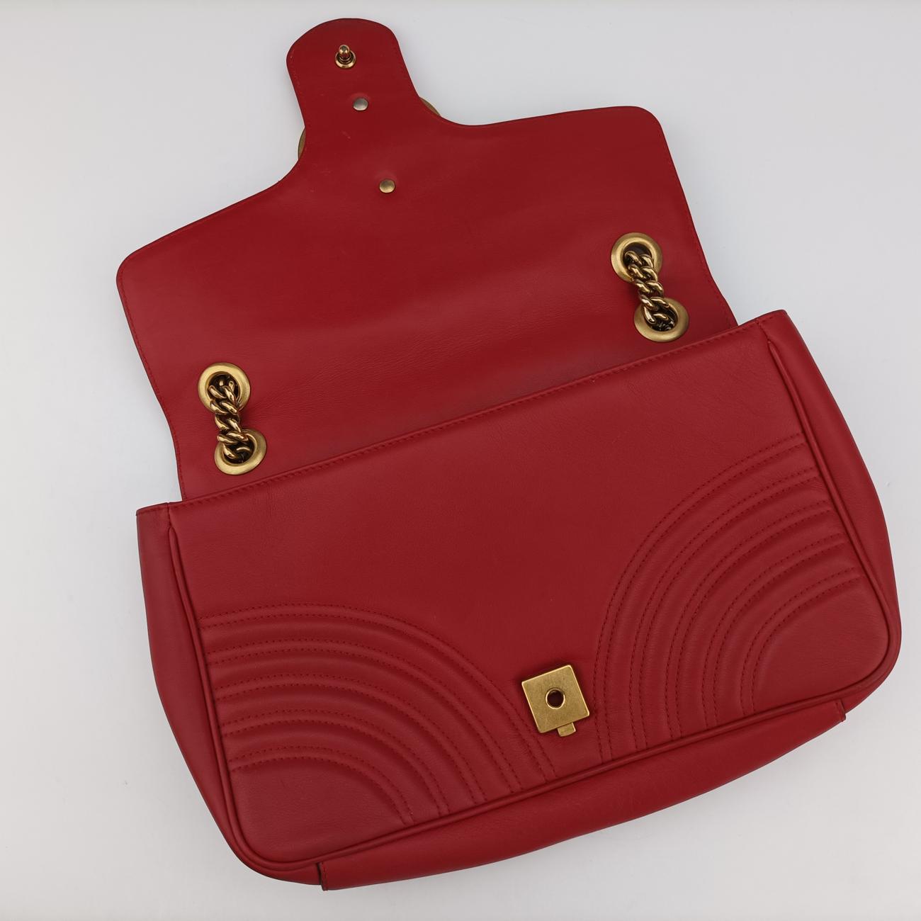 Pre-owned Gucci GG Marmont Red Leather 443496 shoulderbag | stylenewstar