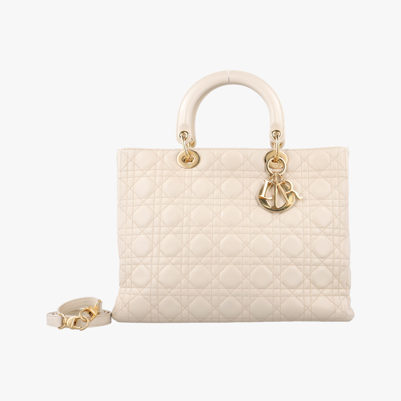 Pre-owned Christian Dior Lady Dior Beige lambskin  shoulderbag | stylenewstar