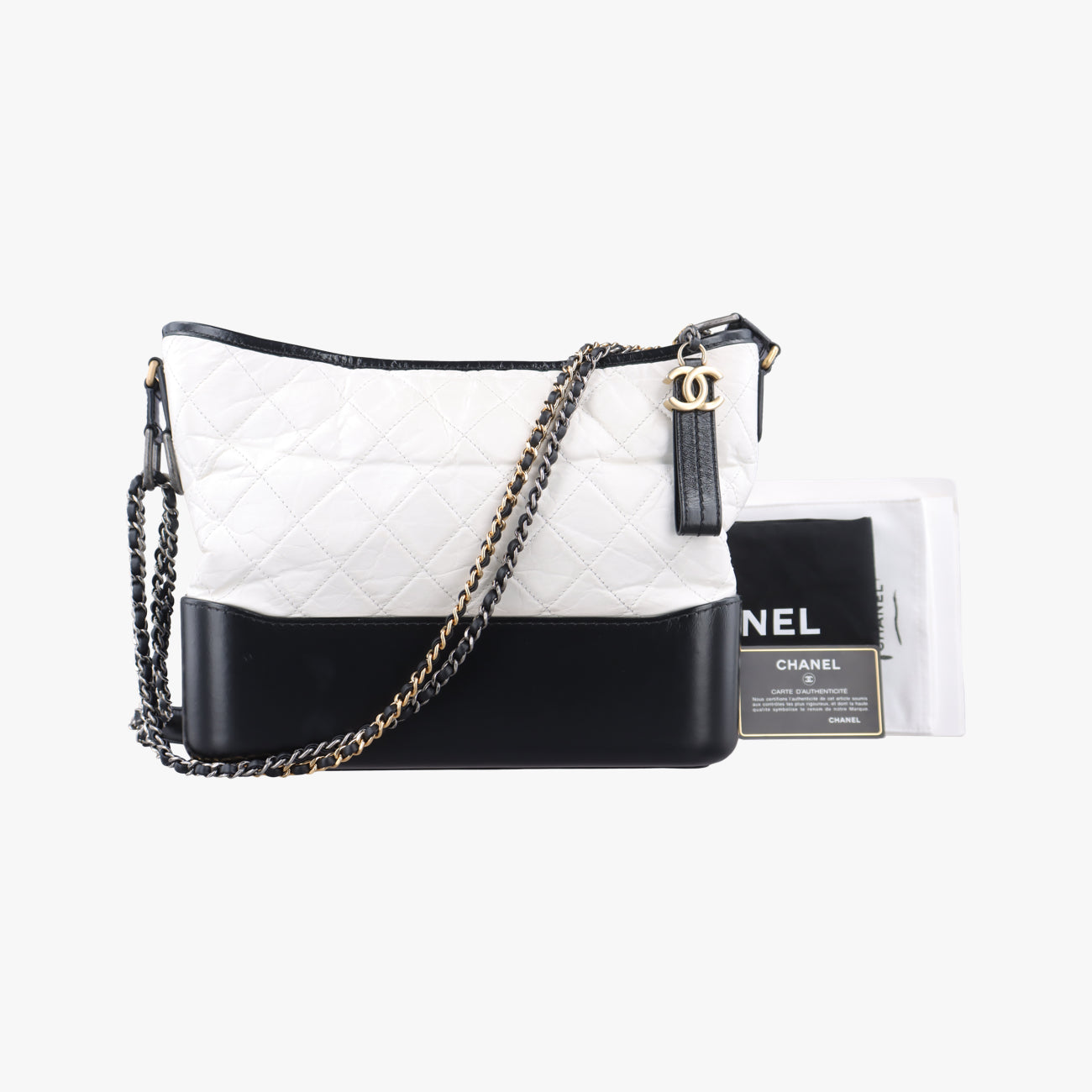 Pre-owned Chanel GABRIELLE Black×white Leather A93824 shoulderbag | stylenewstar
