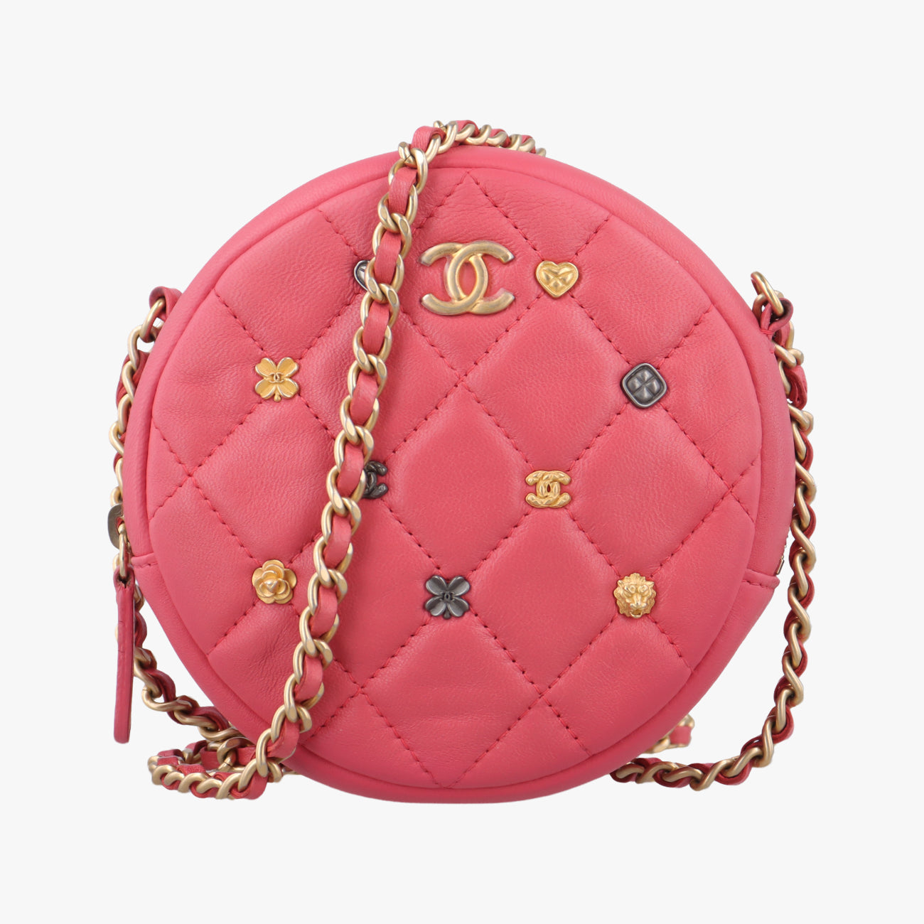 Pre-owned Chanel Charms Round Pink lambskin A81620 shoulderbag | stylenewstar