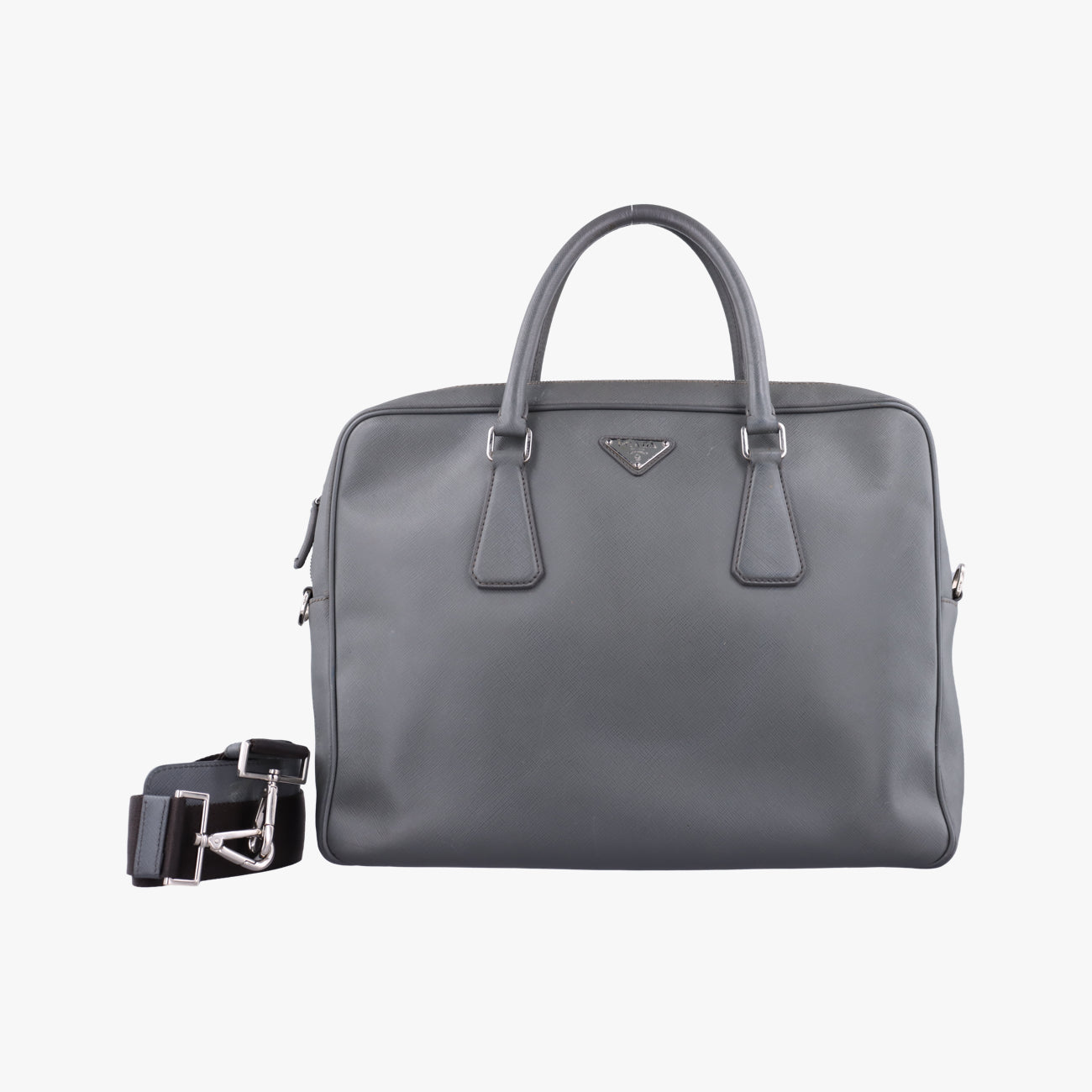 Business Briefcase Grey SAFFIANO Leather 7 D