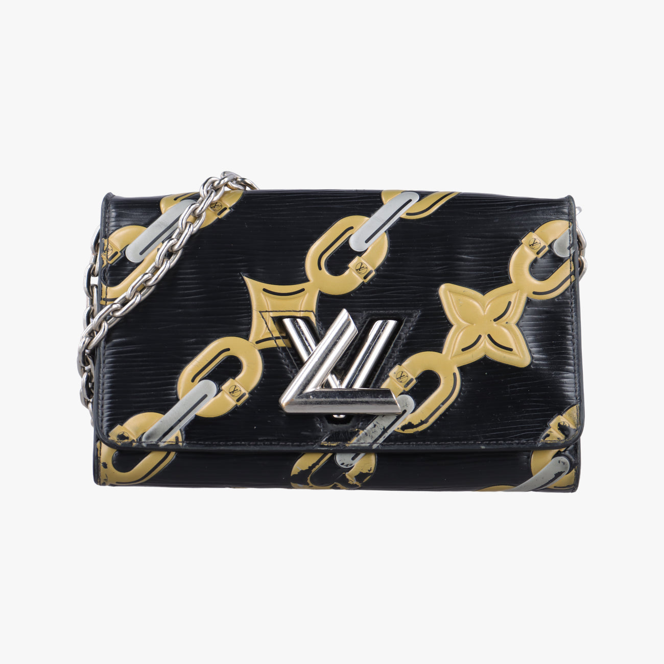 Pre-owned Louis Vuitton Chain Flower Print Twist Chain Black x White x Yellow Epi M67226 shoulderbag | stylenewstar