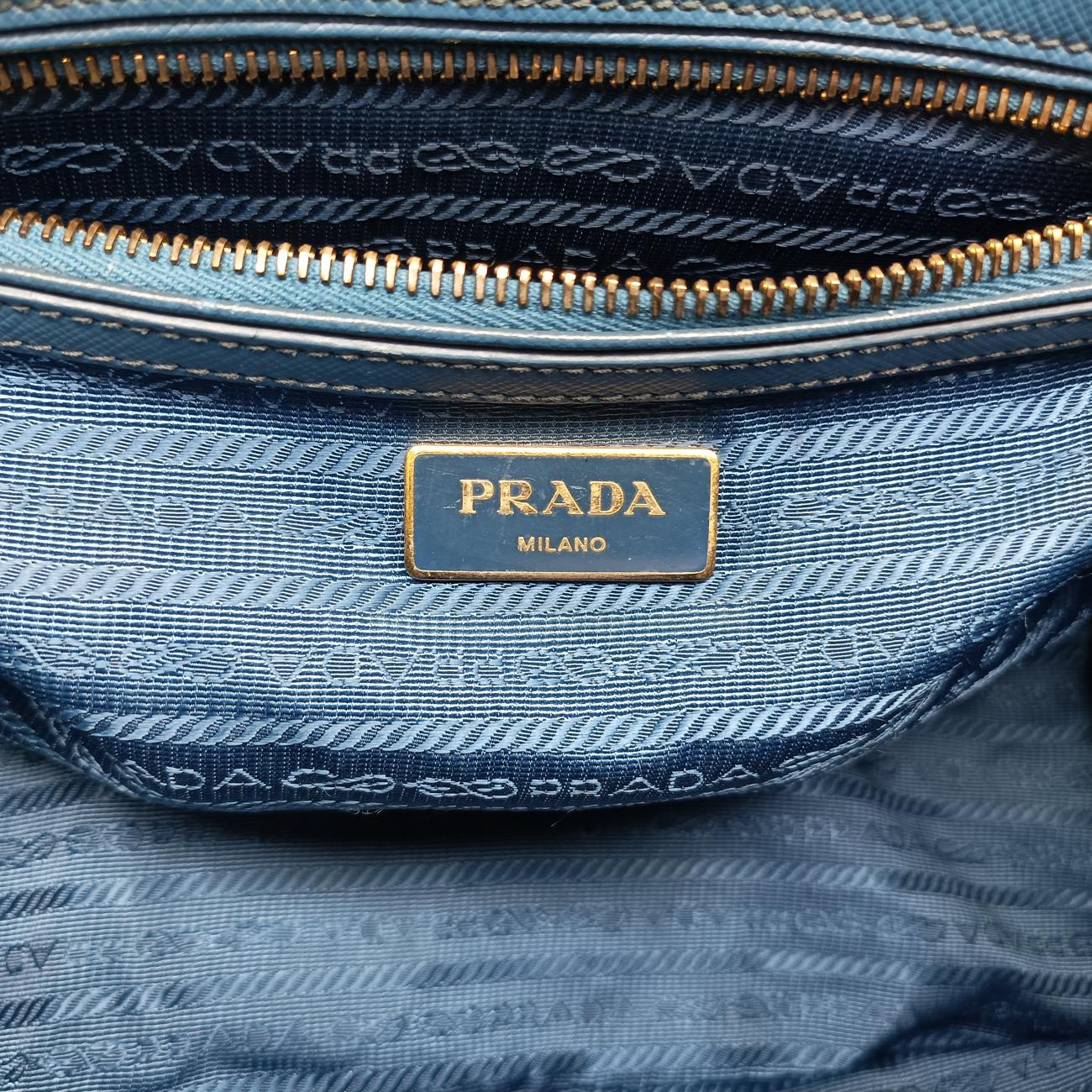 Pre-owned Prada Galleria Blue SAFFIANO Leather BN1801 shoulderbag | stylenewstar