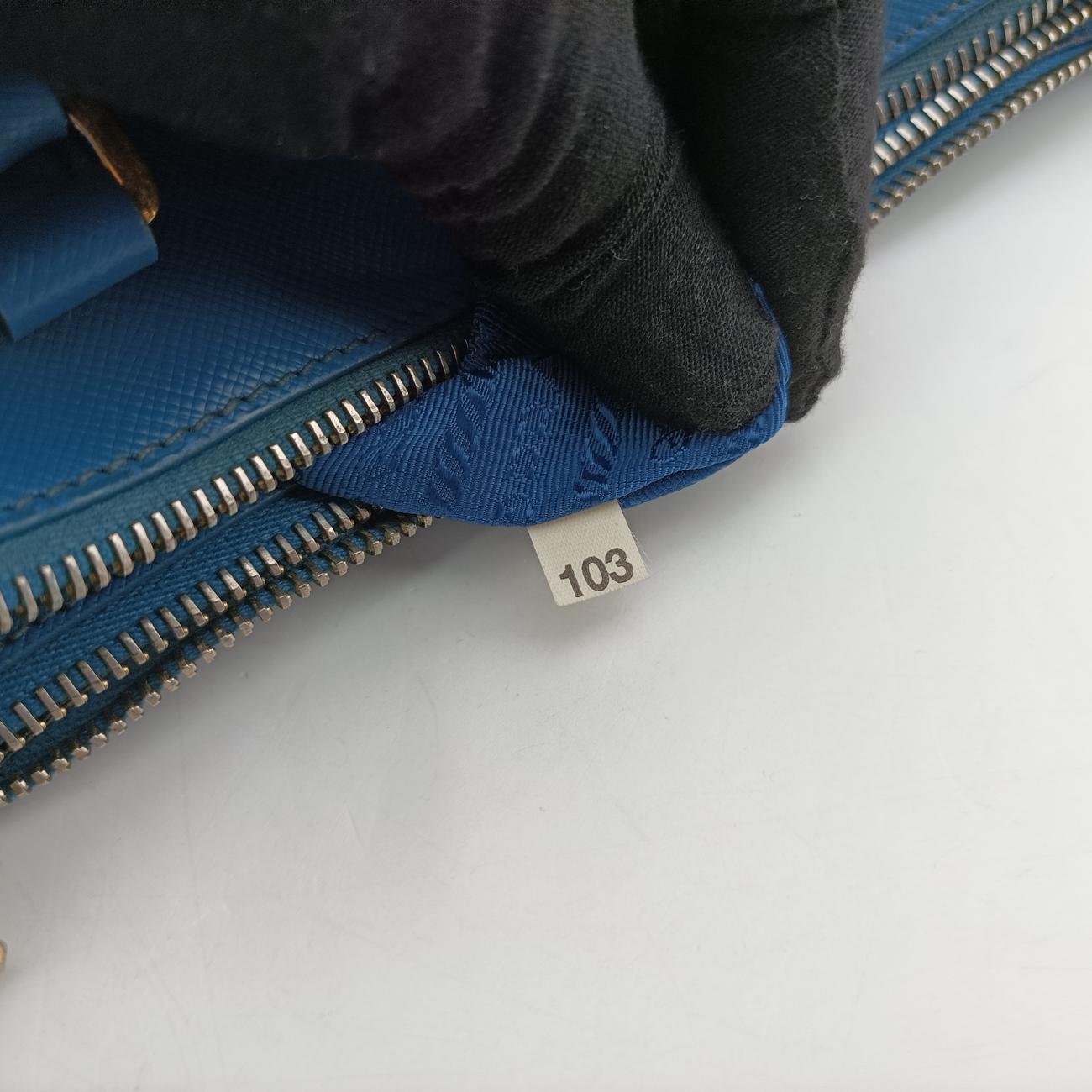 Pre-owned Prada Galleria Blue SAFFIANO Leather BN1801 shoulderbag | stylenewstar