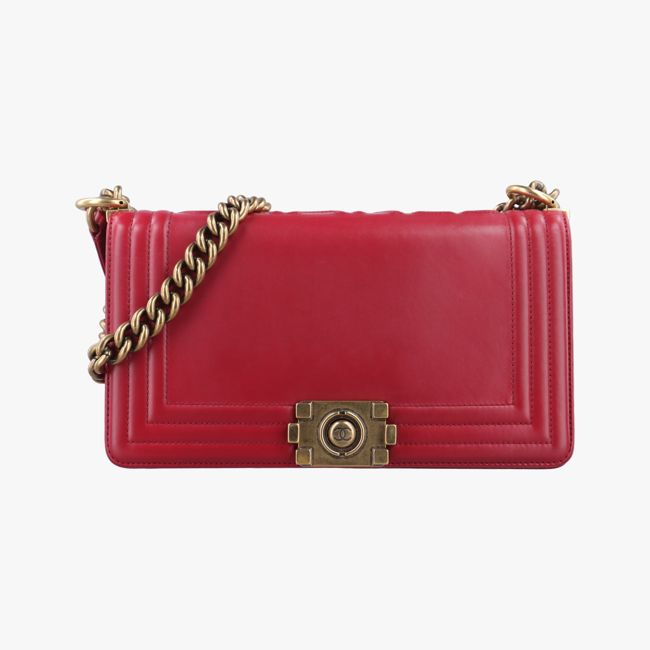 Vintage Chanel BOY CHANEL Red Leather A66713 shoulderbag | stylenewstar
