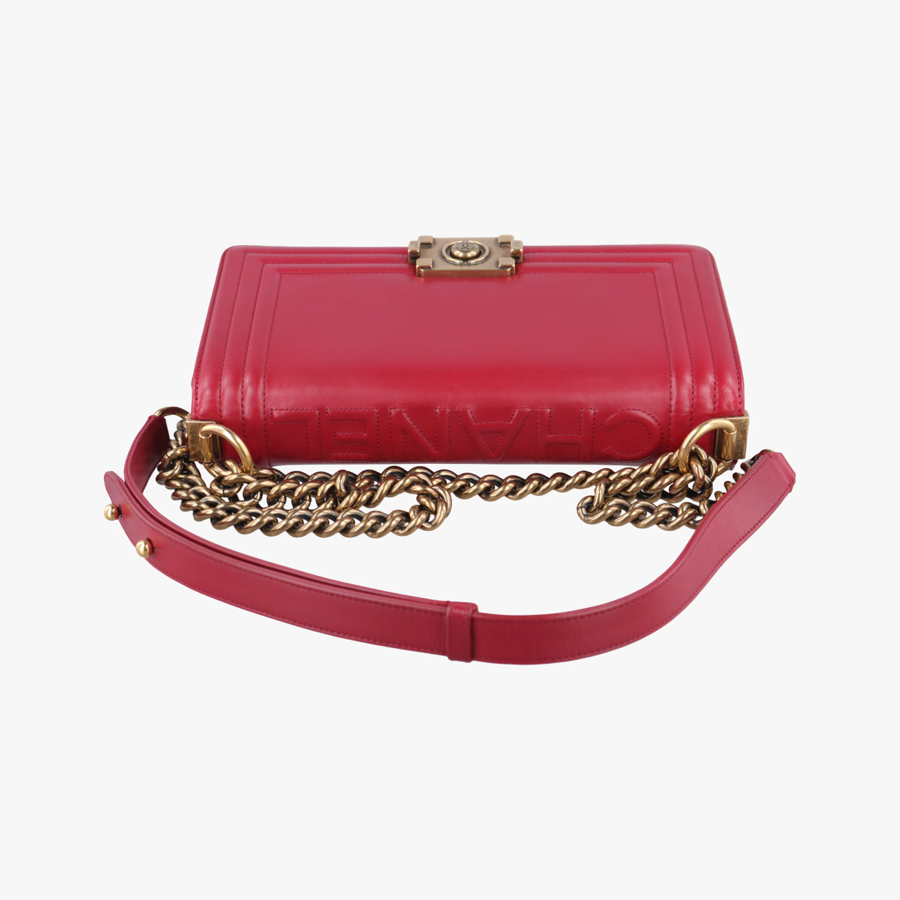 Vintage Chanel BOY CHANEL Red Leather A66713 shoulderbag | stylenewstar