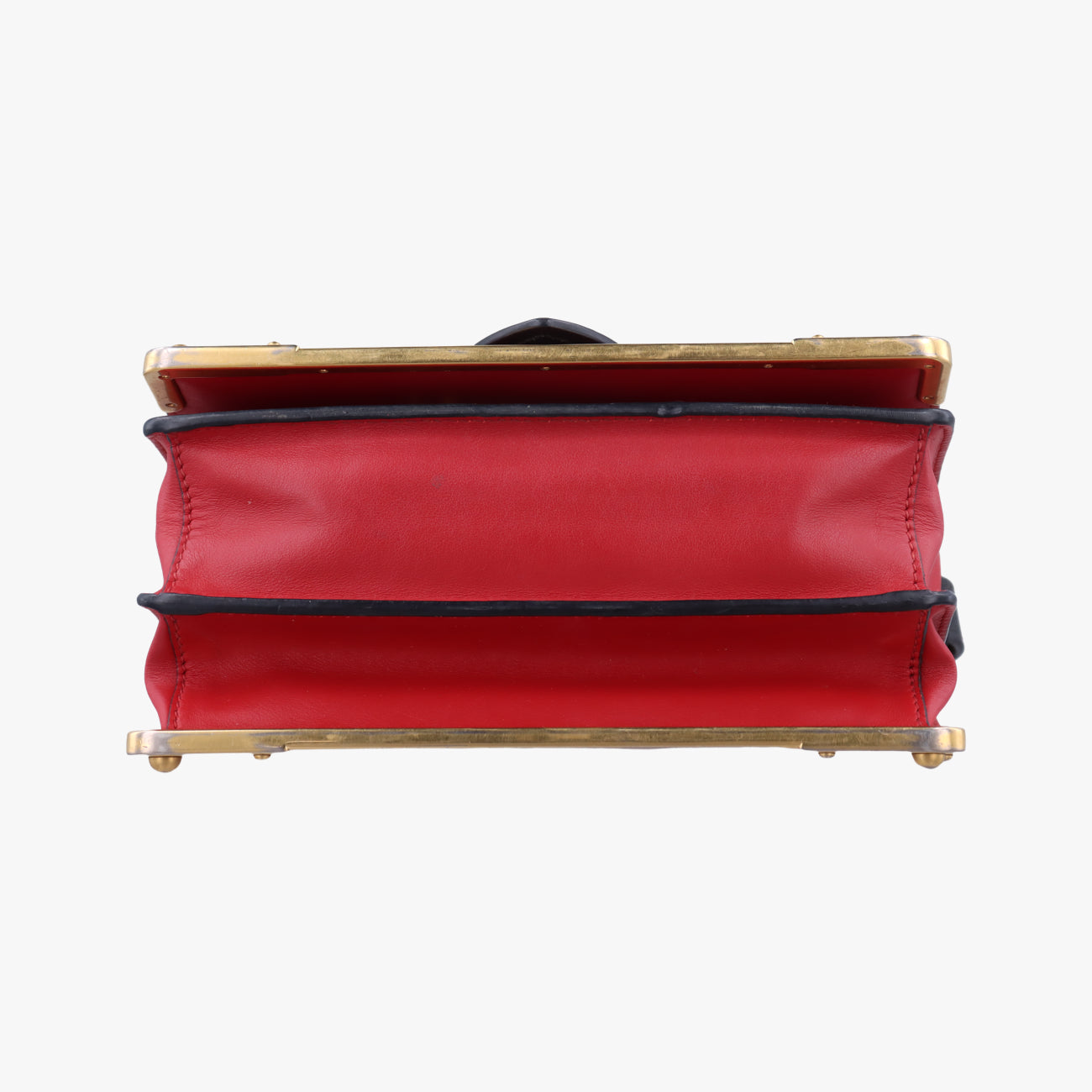 Pre-owned Prada Cahier Red×Black Leather 1BD045 shoulderbag | stylenewstar