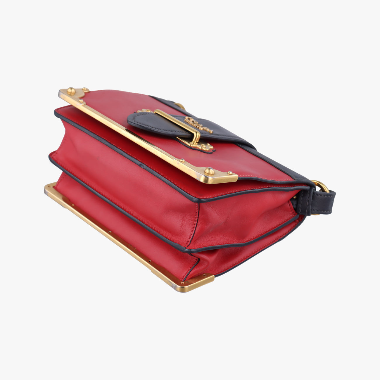 Pre-owned Prada Cahier Red×Black Leather 1BD045 shoulderbag | stylenewstar