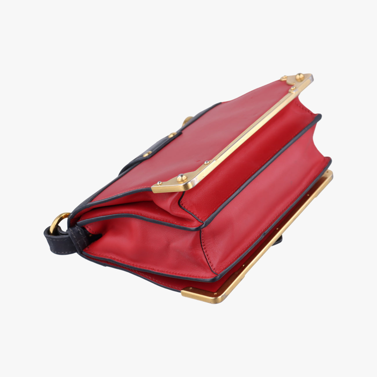 Pre-owned Prada Cahier Red×Black Leather 1BD045 shoulderbag | stylenewstar