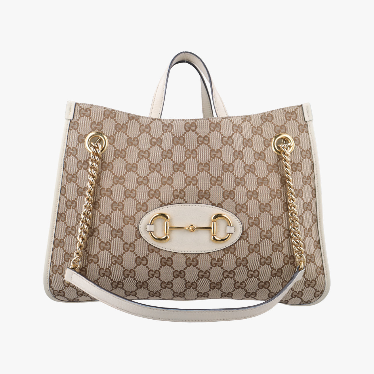 Pre-owned Gucci HORSEBIT 1955 beige×white canvas x leather 621144 shoulderbag | stylenewstar