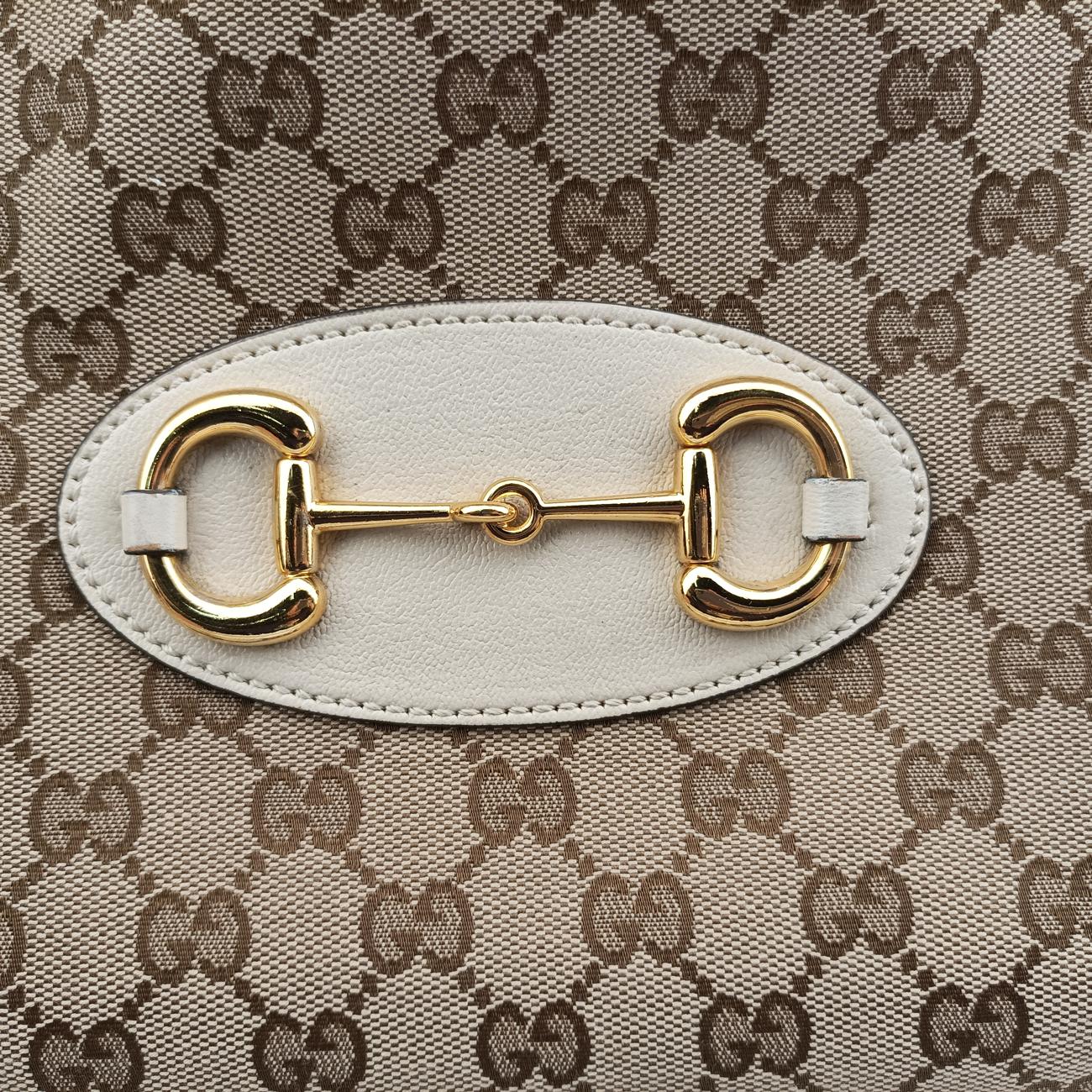 Pre-owned Gucci HORSEBIT 1955 beige×white canvas x leather 621144 shoulderbag | stylenewstar