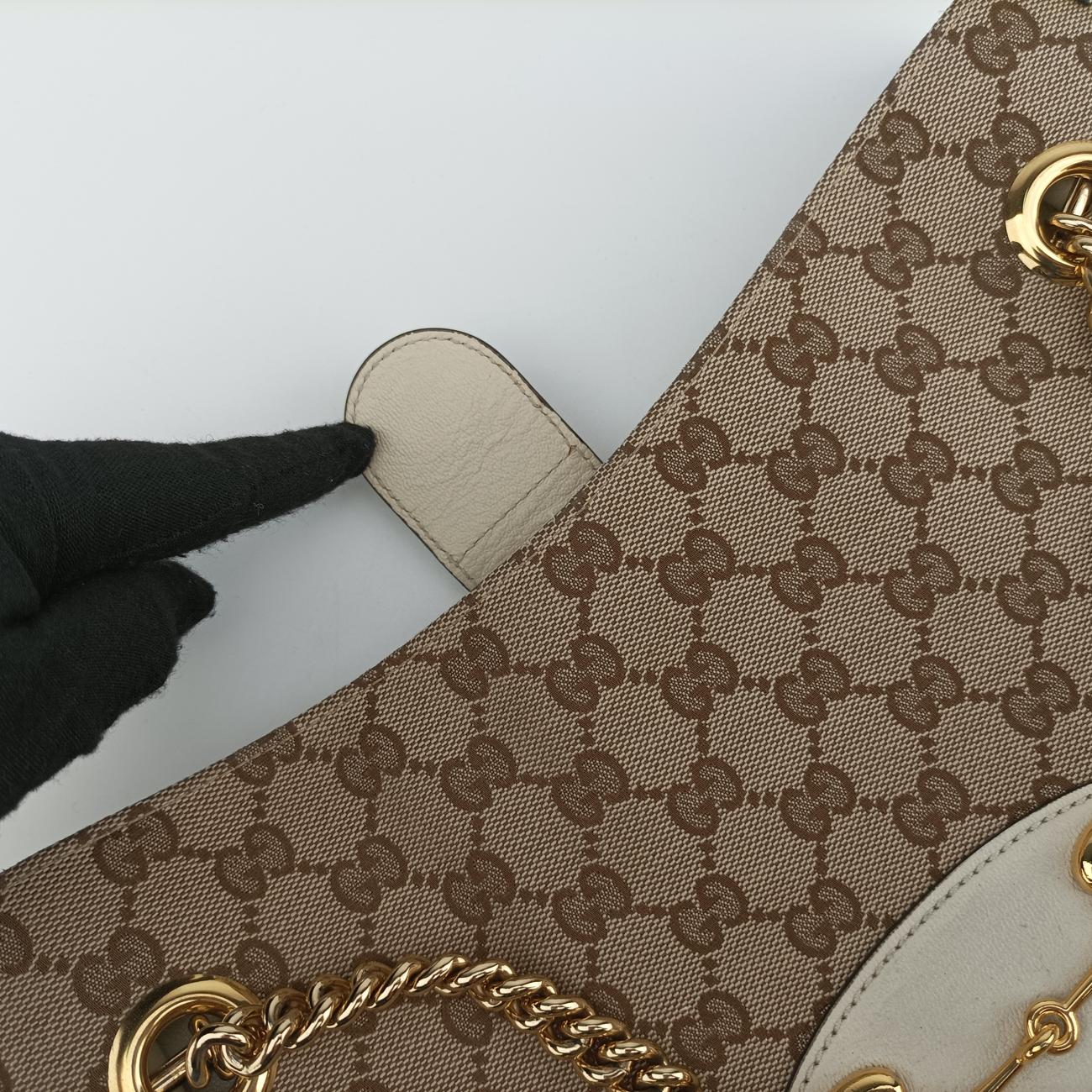 Pre-owned Gucci HORSEBIT 1955 beige×white canvas x leather 621144 shoulderbag | stylenewstar