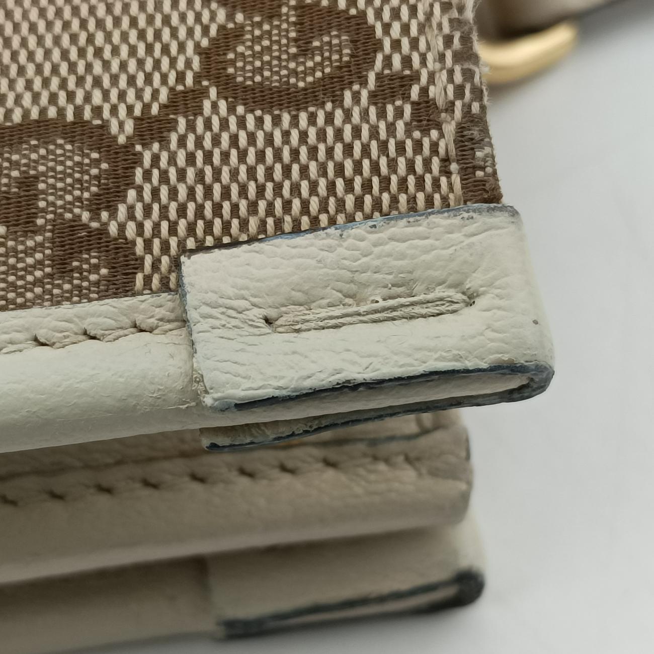 Pre-owned Gucci HORSEBIT 1955 beige×white canvas x leather 621144 shoulderbag | stylenewstar