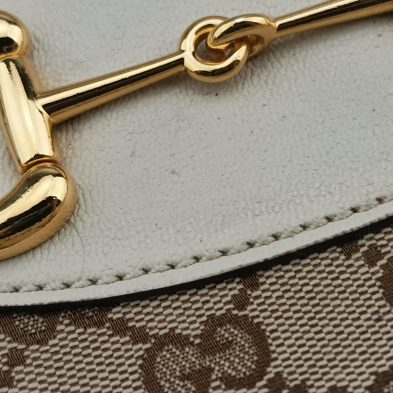 Pre-owned Gucci HORSEBIT 1955 beige×white canvas x leather 621144 shoulderbag | stylenewstar