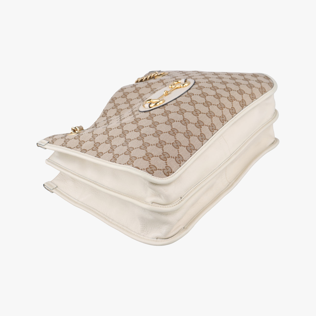 Pre-owned Gucci HORSEBIT 1955 beige×white canvas x leather 621144 shoulderbag | stylenewstar
