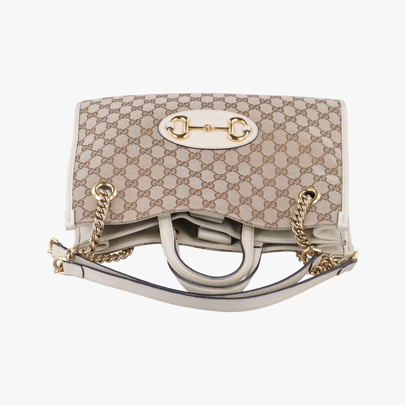 Pre-owned Gucci HORSEBIT 1955 beige×white canvas x leather 621144 shoulderbag | stylenewstar