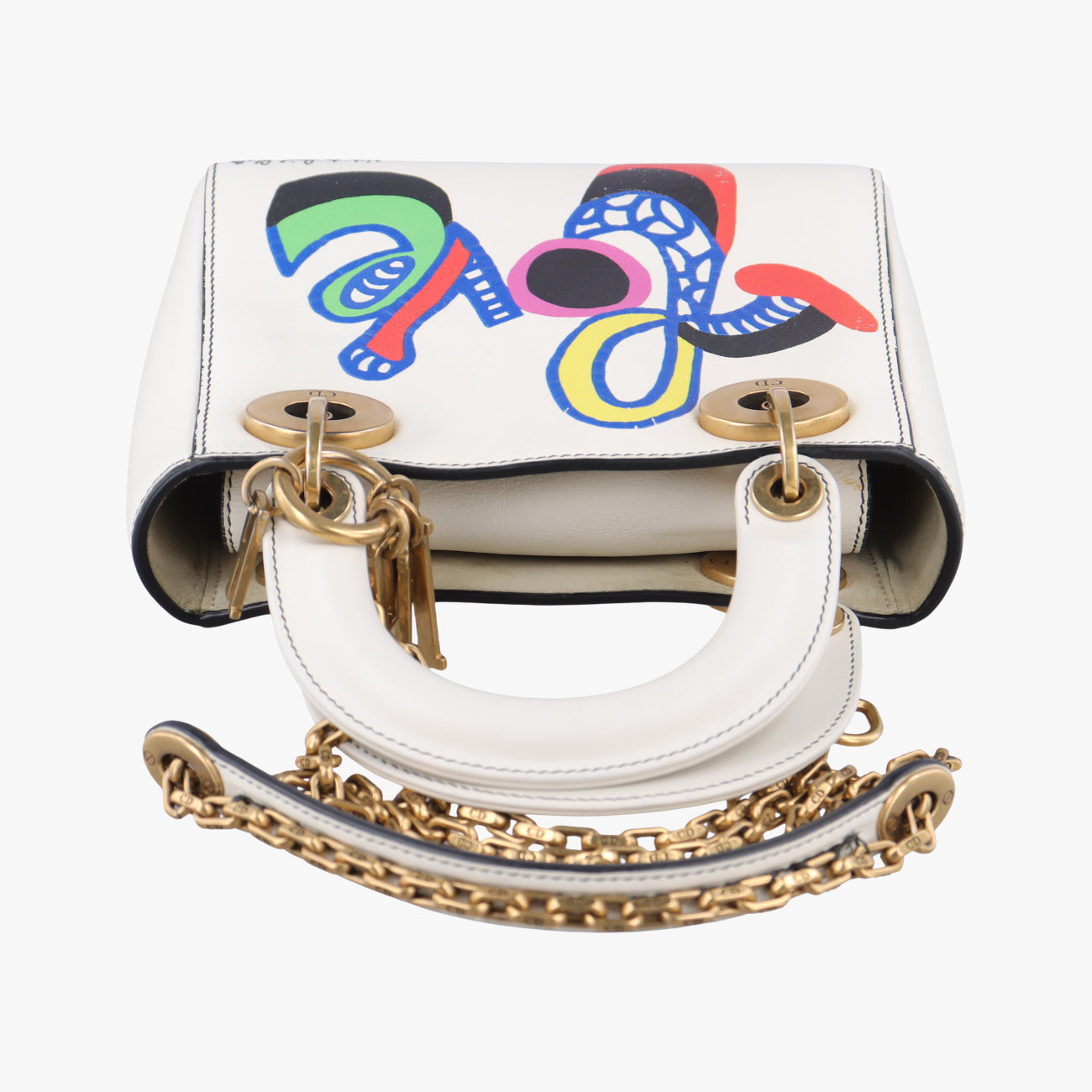 Pre-owned Christian Dior Niki de Saint Phalle Lady Dior White×multicolor Leather  shoulderbag | stylenewstar