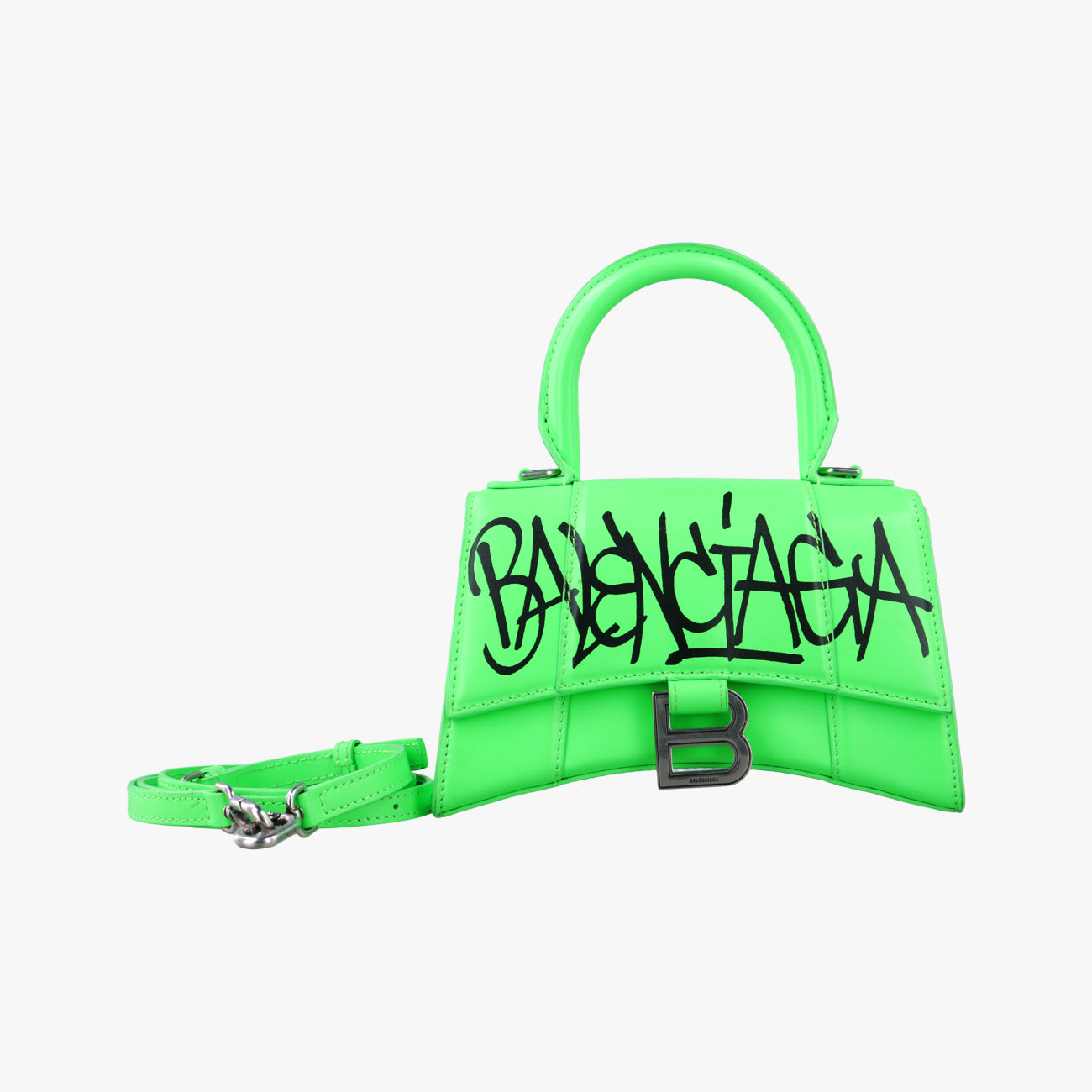 Pre-owned Balenciaga Hourglass Green×Black Leather  shoulderbag | stylenewstar