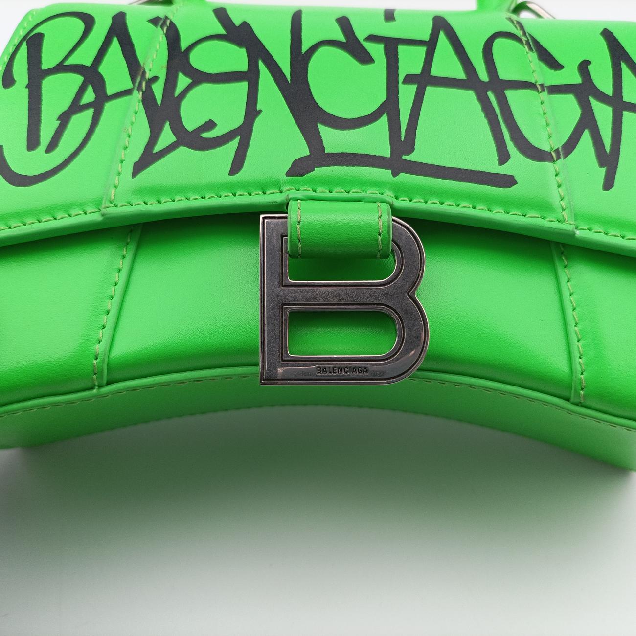 Pre-owned Balenciaga Hourglass Green×Black Leather  shoulderbag | stylenewstar