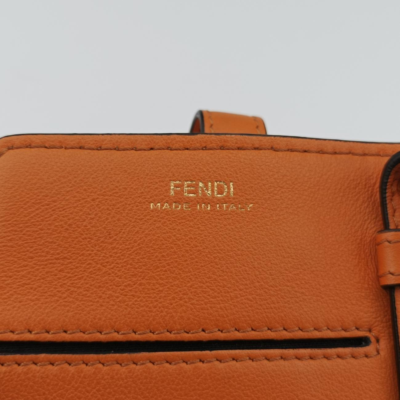 Pre-owned Fendi Mini Century Phone Case Orange Leather 8BS026 shoulderbag | stylenewstar