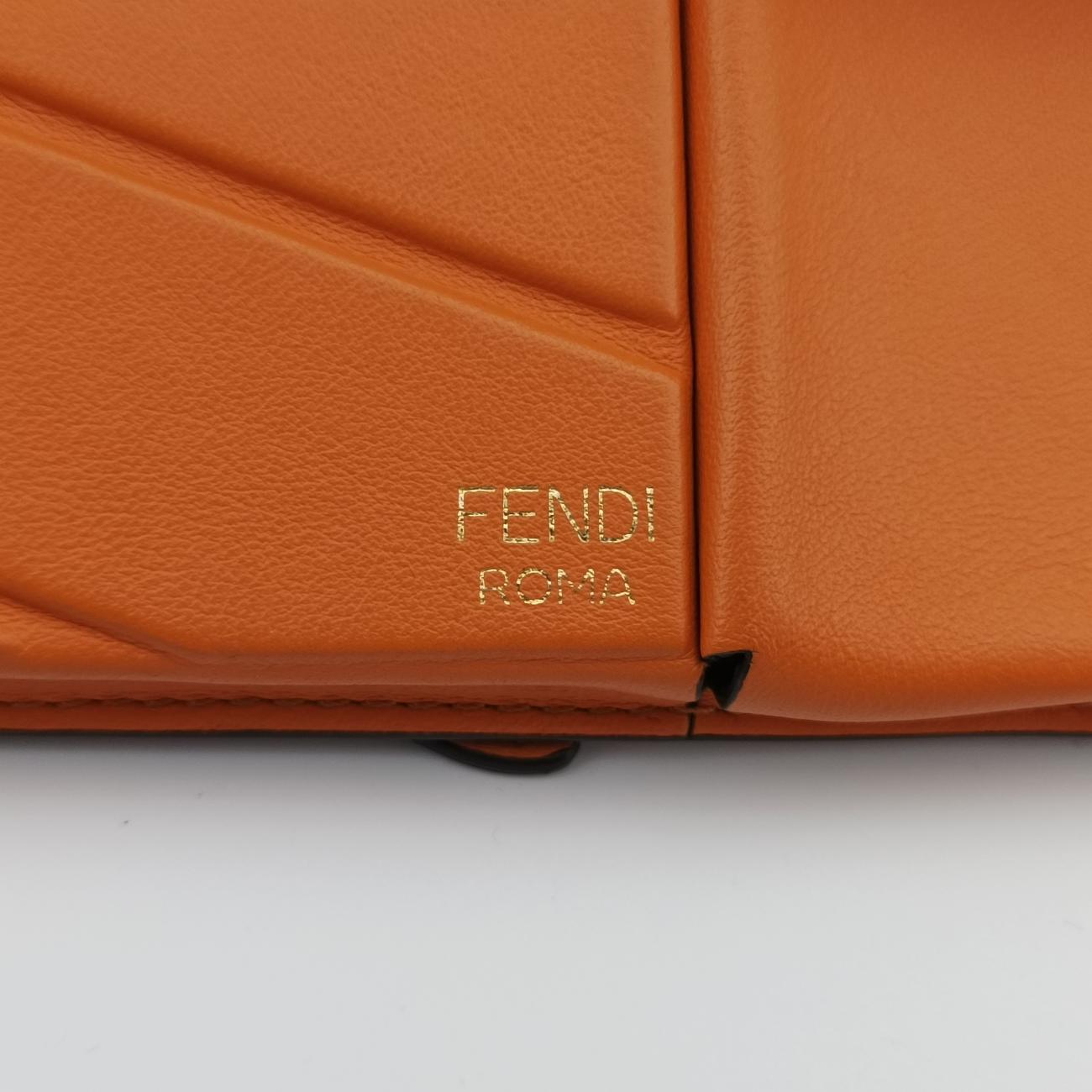 Pre-owned Fendi Mini Century Phone Case Orange Leather 8BS026 shoulderbag | stylenewstar