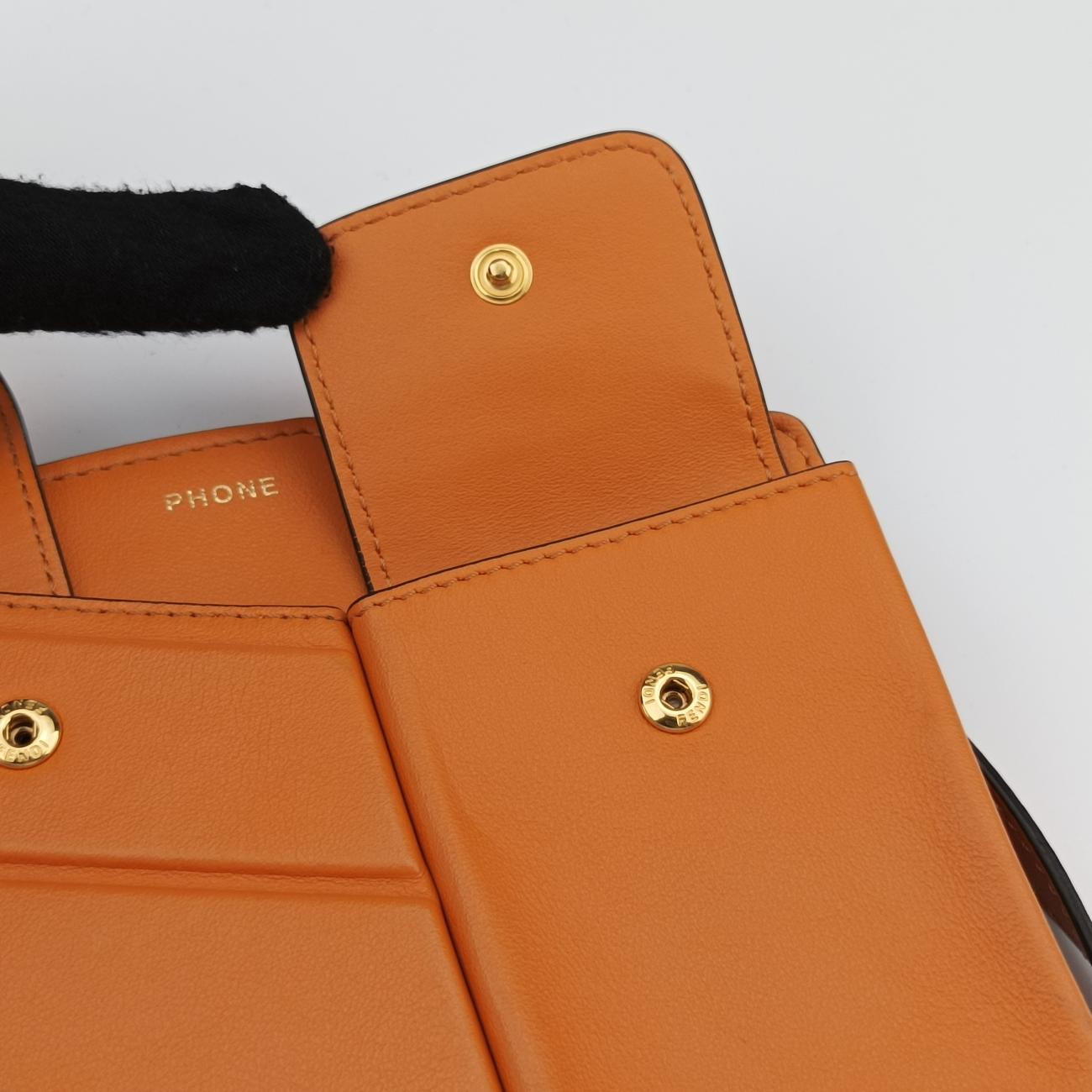 Pre-owned Fendi Mini Century Phone Case Orange Leather 8BS026 shoulderbag | stylenewstar
