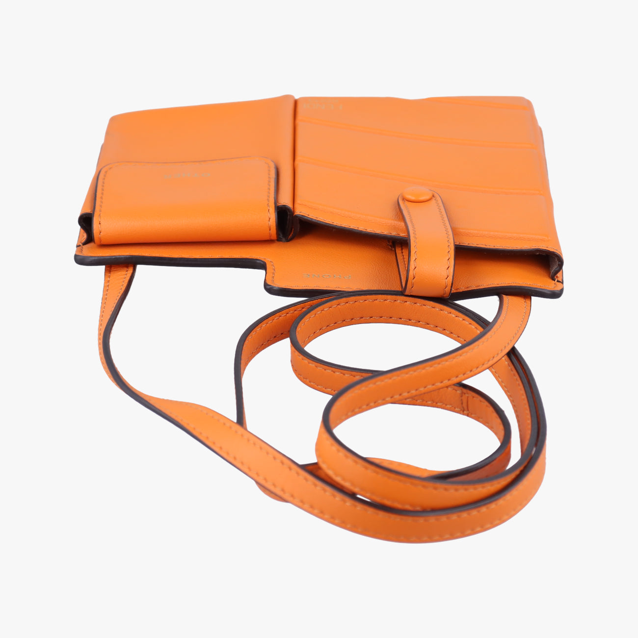 Pre-owned Fendi Mini Century Phone Case Orange Leather 8BS026 shoulderbag | stylenewstar