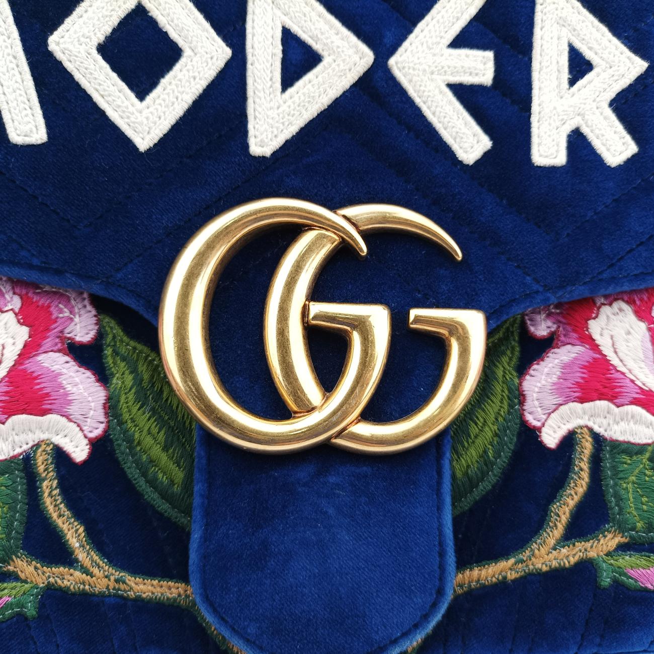 Vintage Gucci GG Marmont Navy×multicolor velour 443496 shoulderbag | stylenewstar