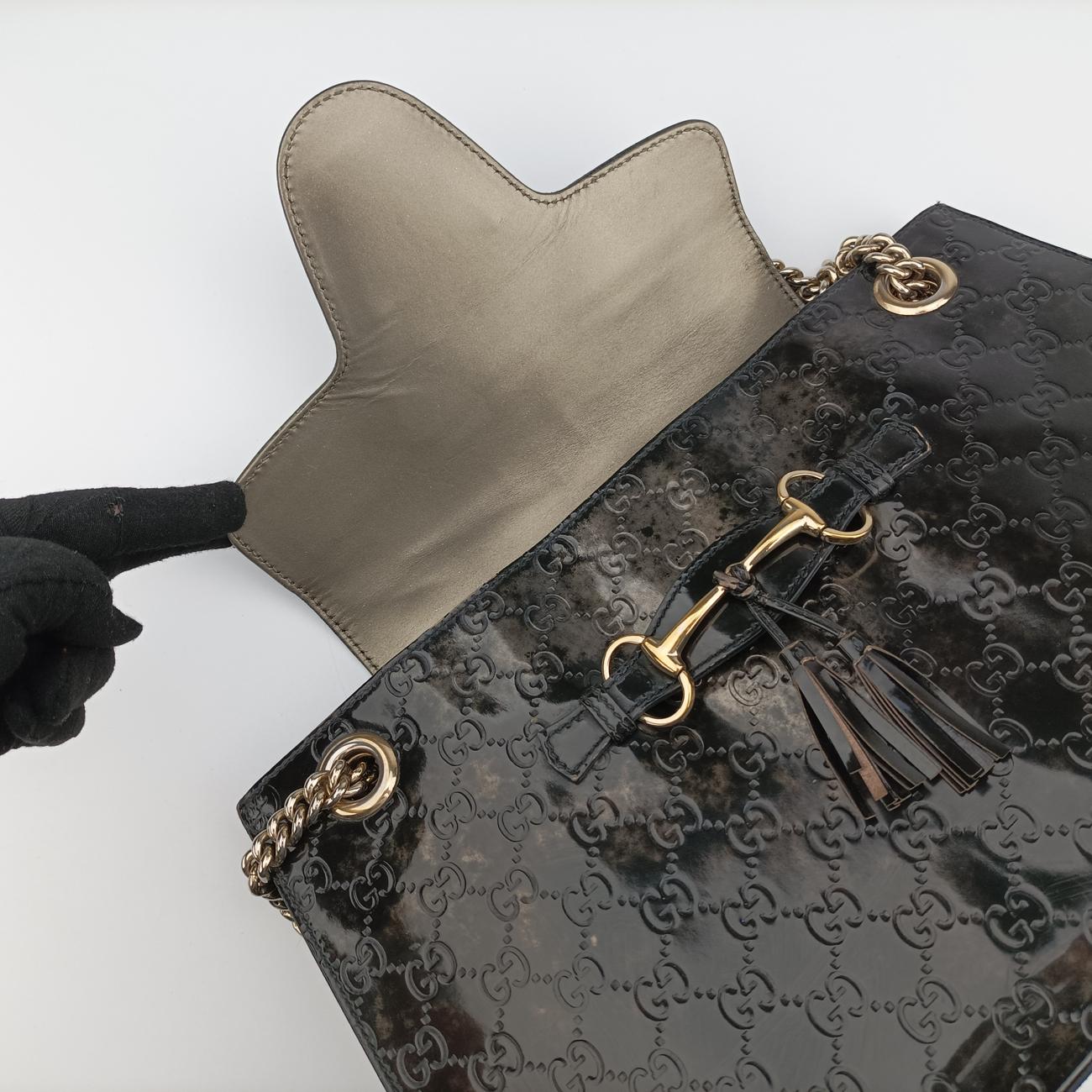 Pre-owned Gucci Emily Green Patent Leather 295403 shoulderbag | stylenewstar