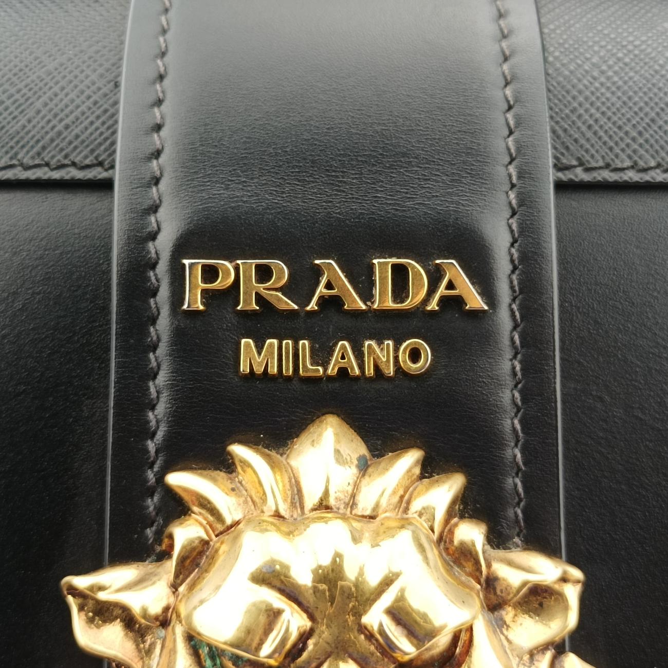 Pre-owned Prada Animalier Cahier Lions Head Black Leather 1BD089 shoulderbag | stylenewstar