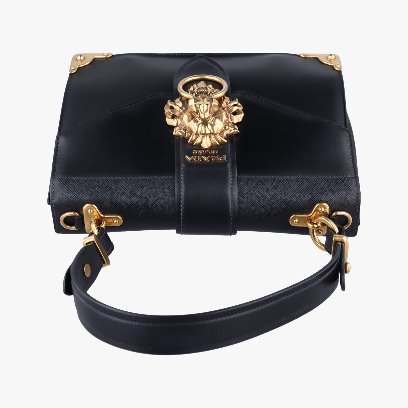 Pre-owned Prada Animalier Cahier Lions Head Black Leather 1BD089 shoulderbag | stylenewstar