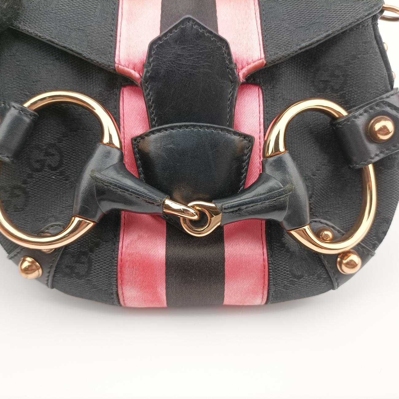 Pre-owned Gucci Horsebit Web Black×pink Canvas 129498 shoulderbag | stylenewstar