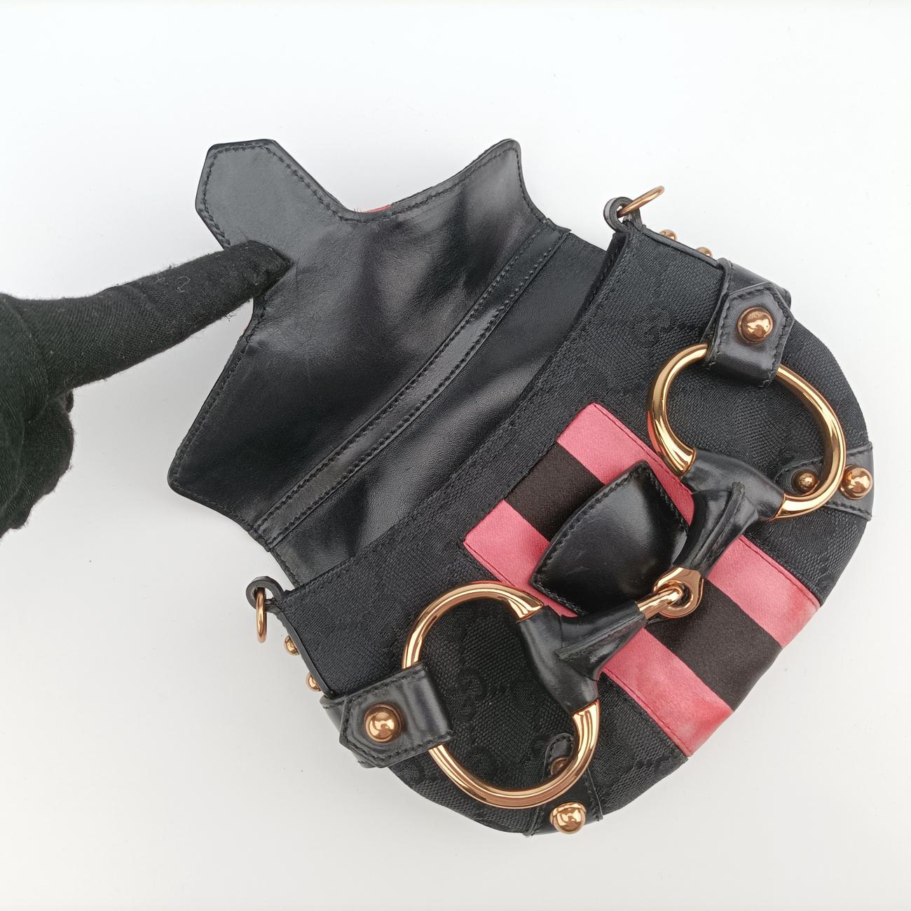 Pre-owned Gucci Horsebit Web Black×pink Canvas 129498 shoulderbag | stylenewstar