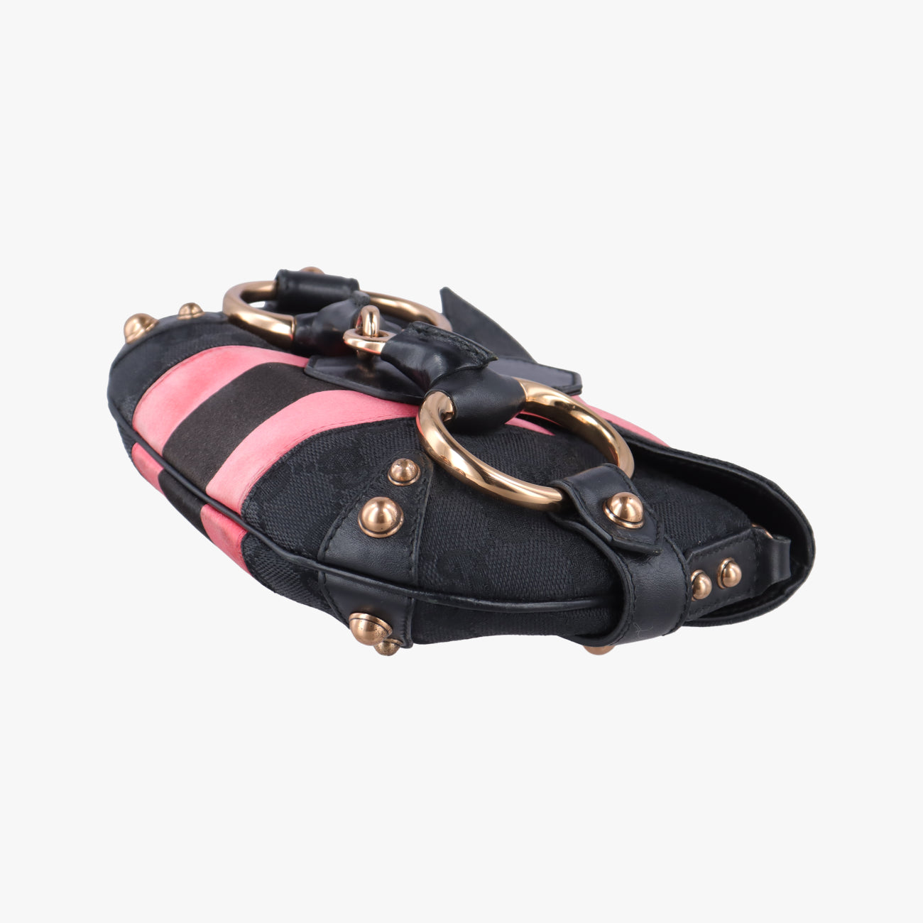 Pre-owned Gucci Horsebit Web Black×pink Canvas 129498 shoulderbag | stylenewstar