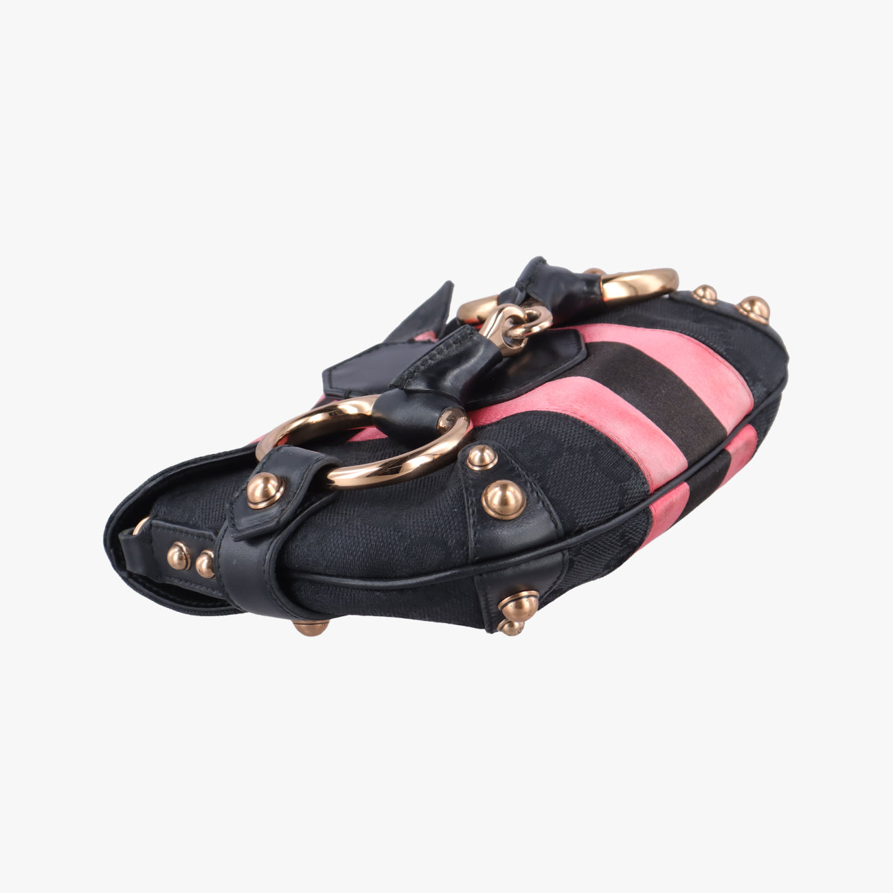 Pre-owned Gucci Horsebit Web Black×pink Canvas 129498 shoulderbag | stylenewstar