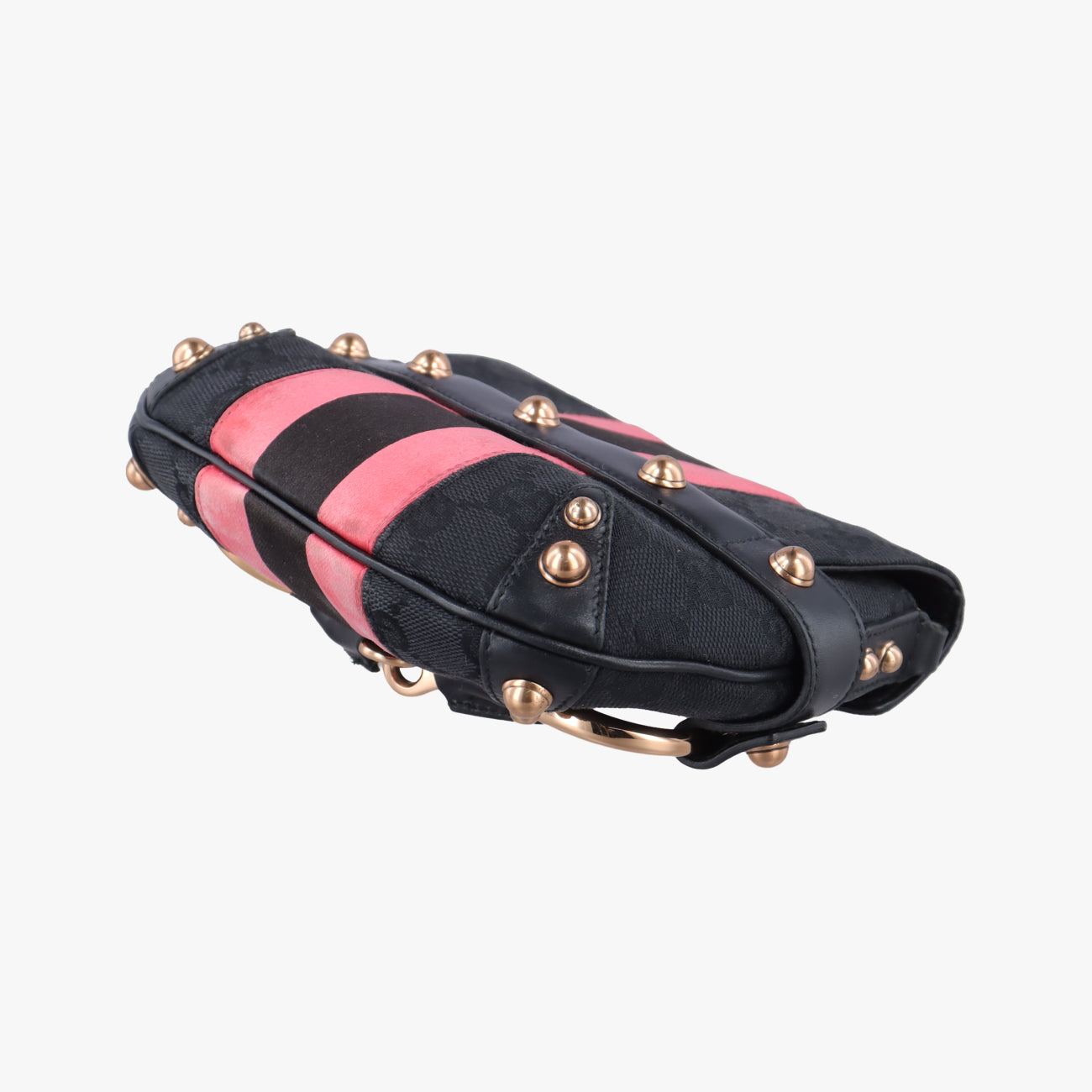 Pre-owned Gucci Horsebit Web Black×pink Canvas 129498 shoulderbag | stylenewstar