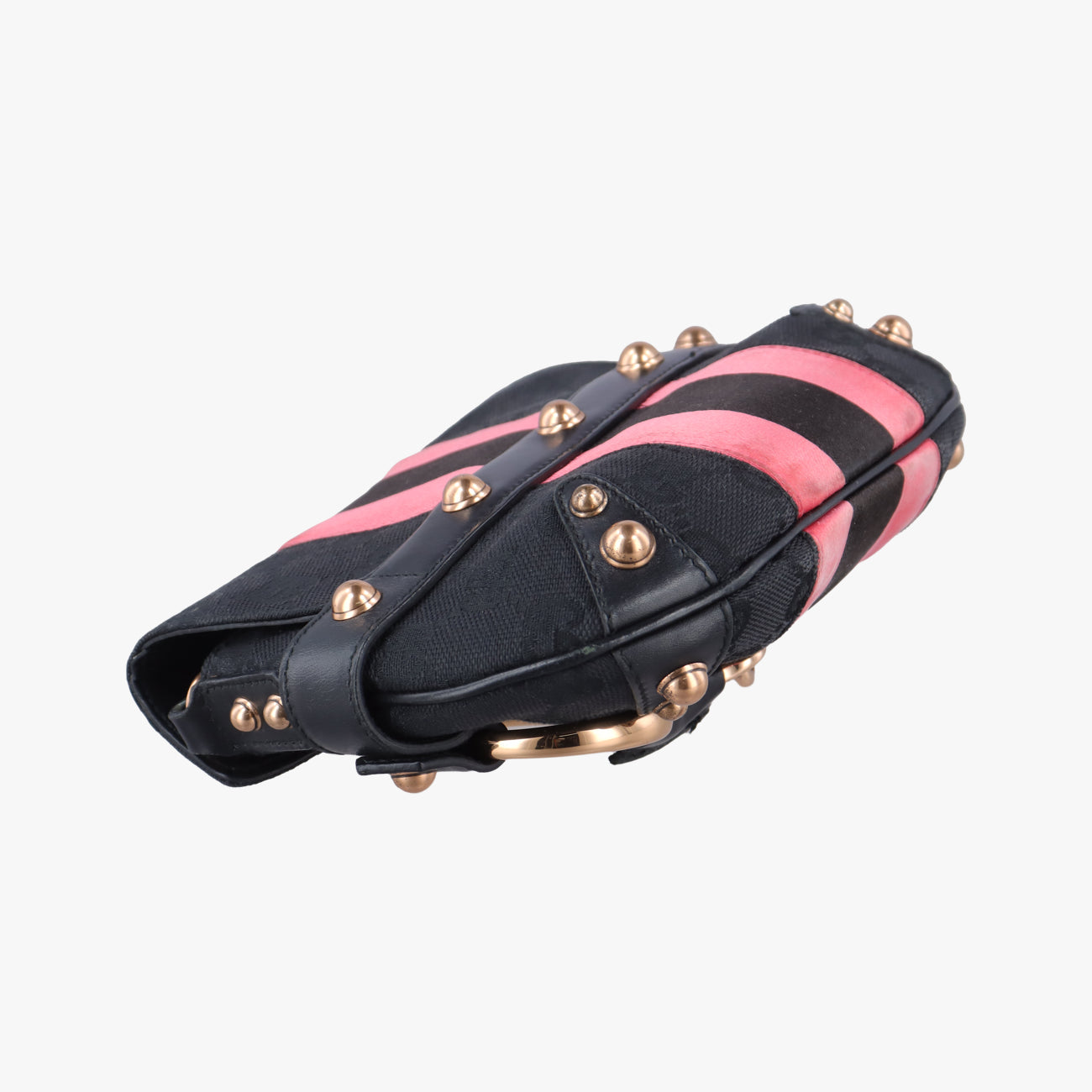 Pre-owned Gucci Horsebit Web Black×pink Canvas 129498 shoulderbag | stylenewstar