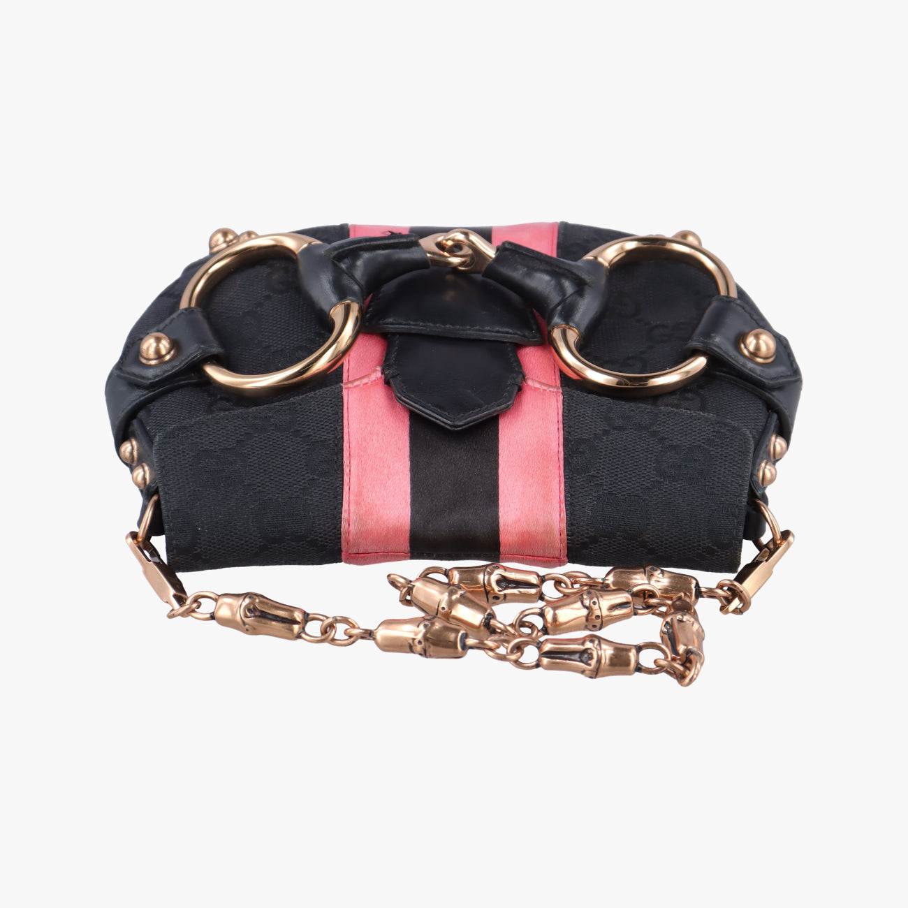 Pre-owned Gucci Horsebit Web Black×pink Canvas 129498 shoulderbag | stylenewstar