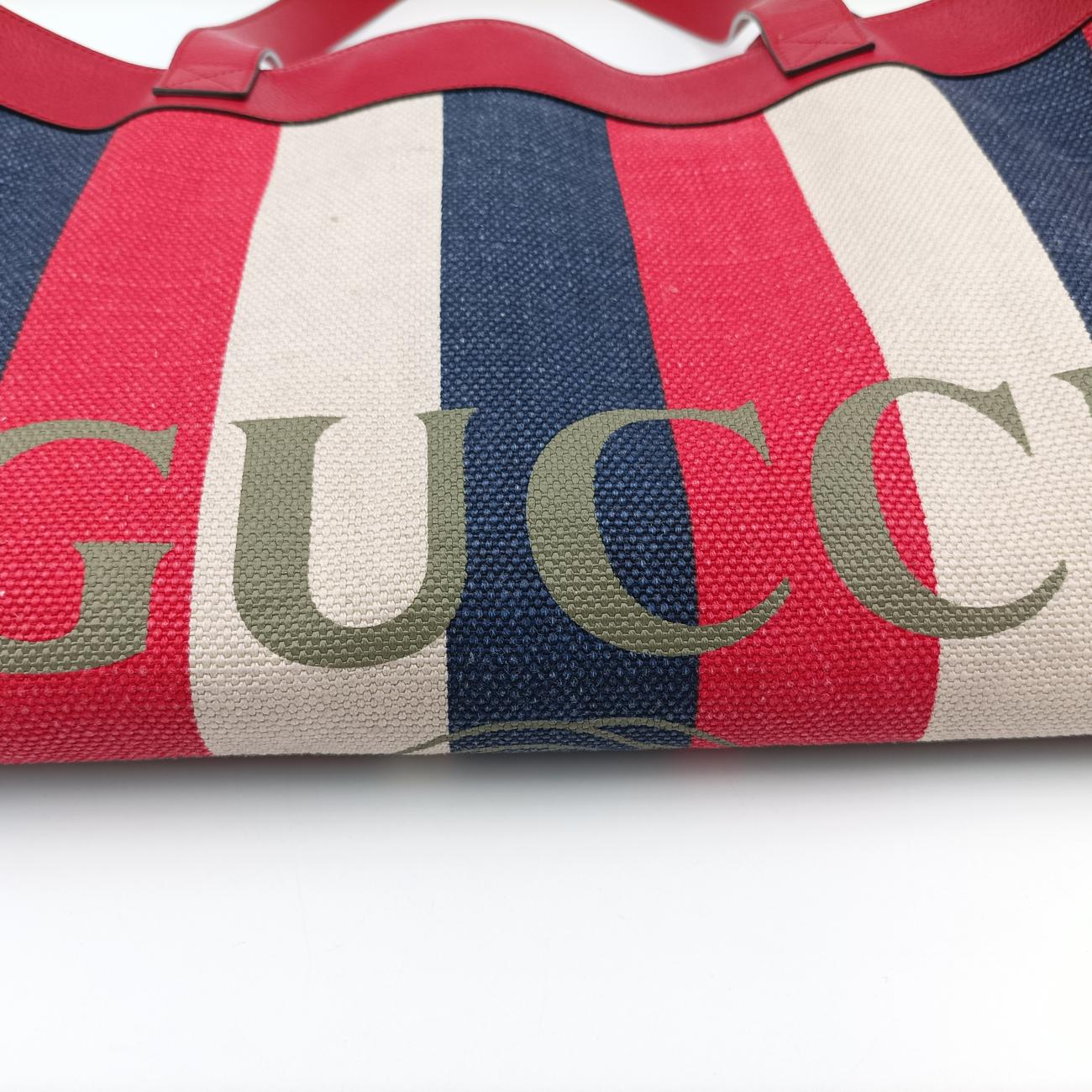 Pre-owned Gucci Print Blue×Red×Ivory canvas x leather 523774 handbag | stylenewstar