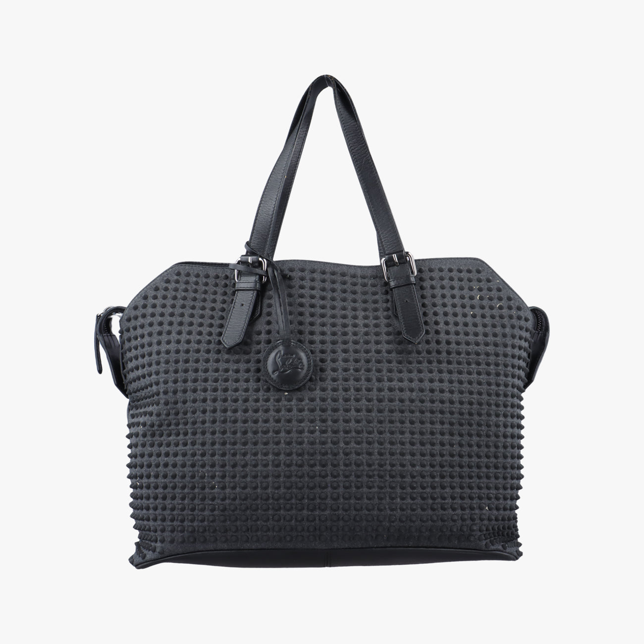 Pre-owned Christian Louboutin spike studs Grey Leather  shoulderbag | stylenewstar