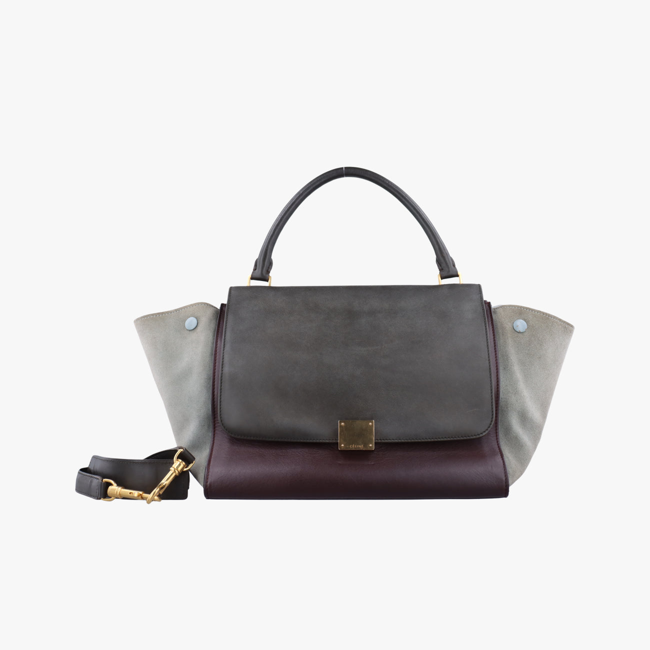 Pre-owned Celine Trapèze Black x Grey leather × suede  shoulderbag | stylenewstar