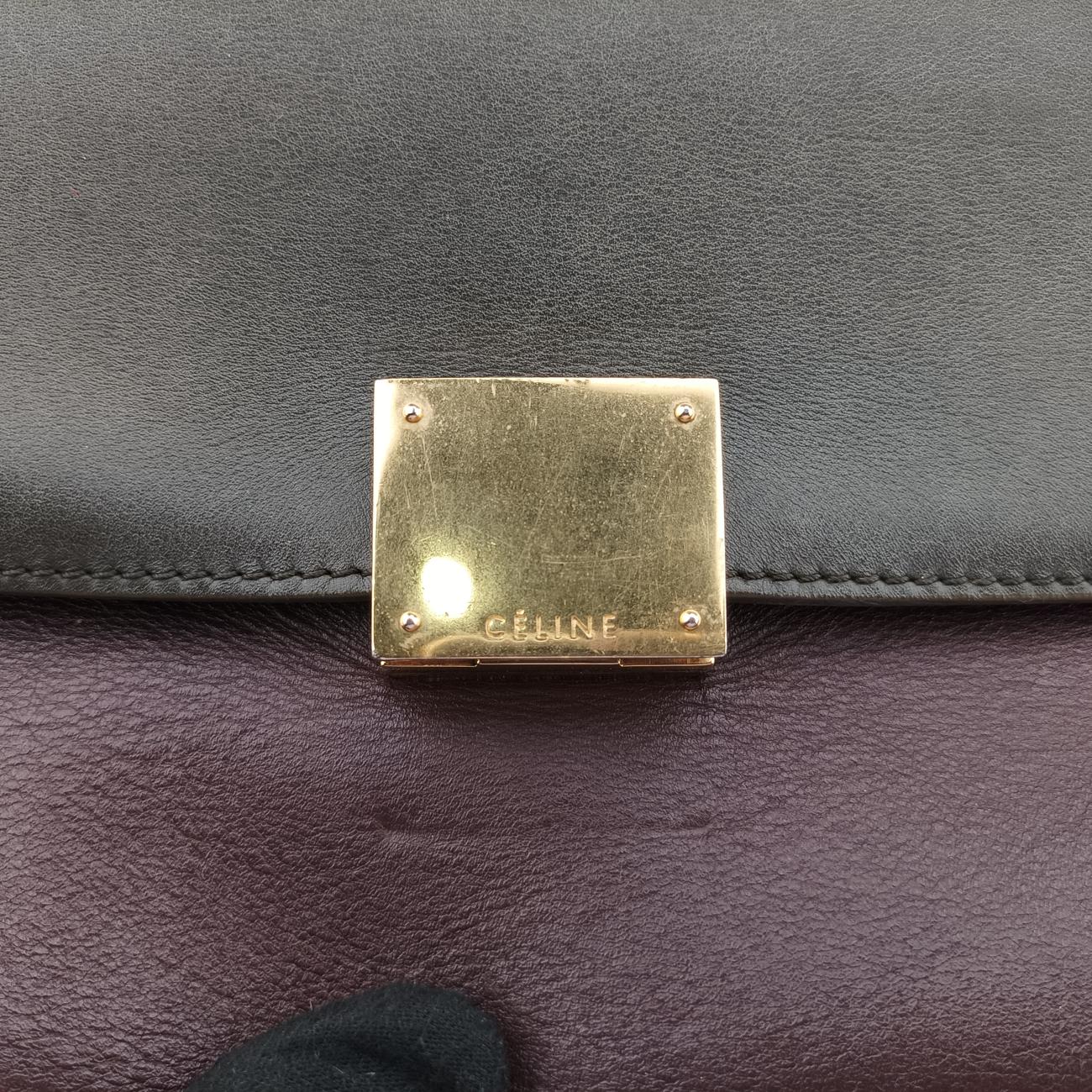 Pre-owned Celine Trapèze Black x Grey leather × suede  shoulderbag | stylenewstar