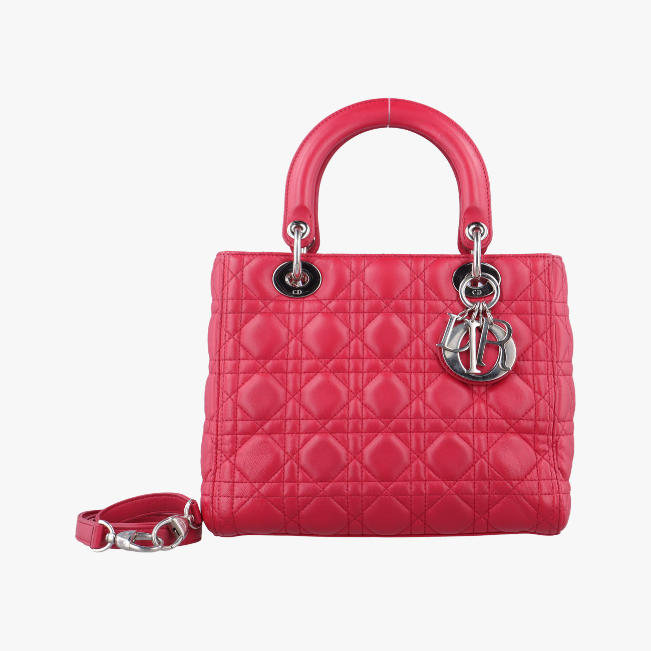 Pre-owned Christian Dior Lady Dior Red lambskin  shoulderbag | stylenewstar