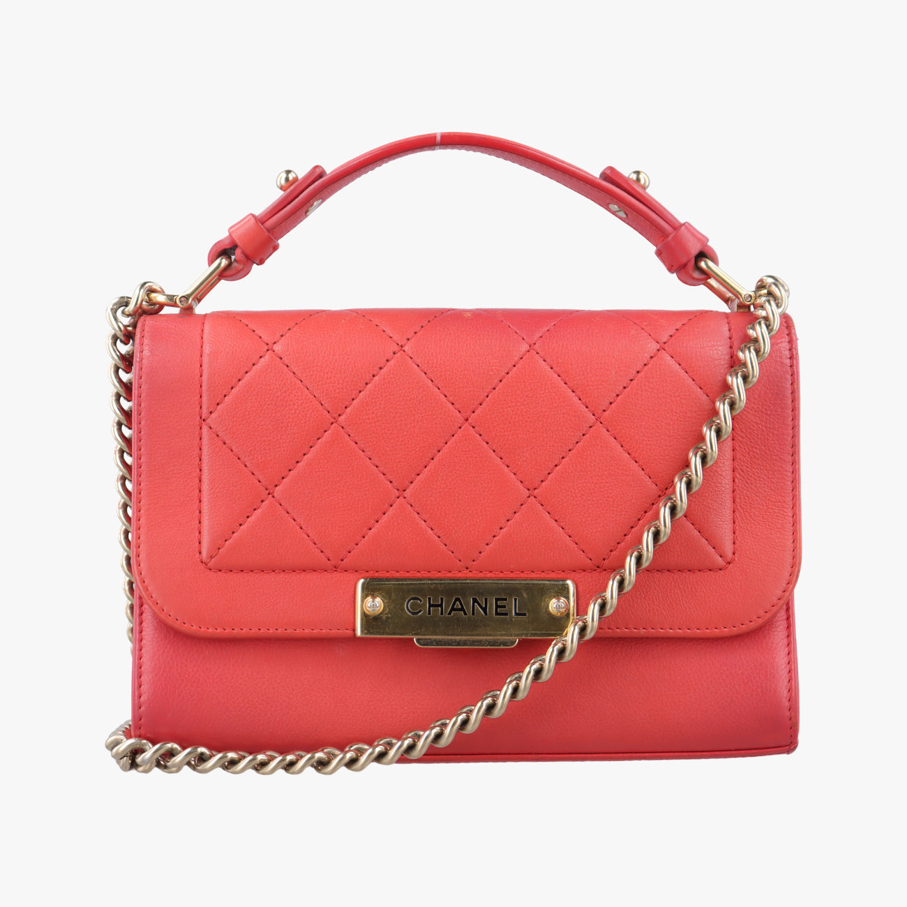 Pre-owned Chanel LABEL CLICK Diana Flap Matelasse Orange Leather A93701 shoulderbag | stylenewstar