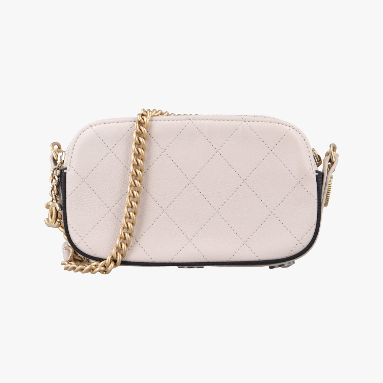 Pre-owned Chanel Button Up Double Zip Camera Pinkish Beige Leather A57574 shoulderbag | stylenewstar