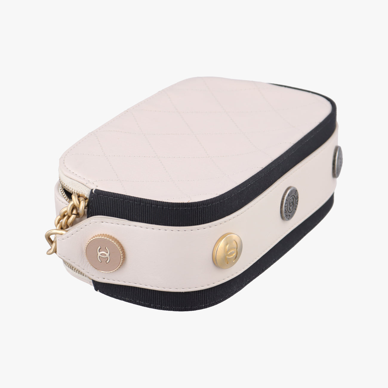 Pre-owned Chanel Button Up Double Zip Camera Pinkish Beige Leather A57574 shoulderbag | stylenewstar