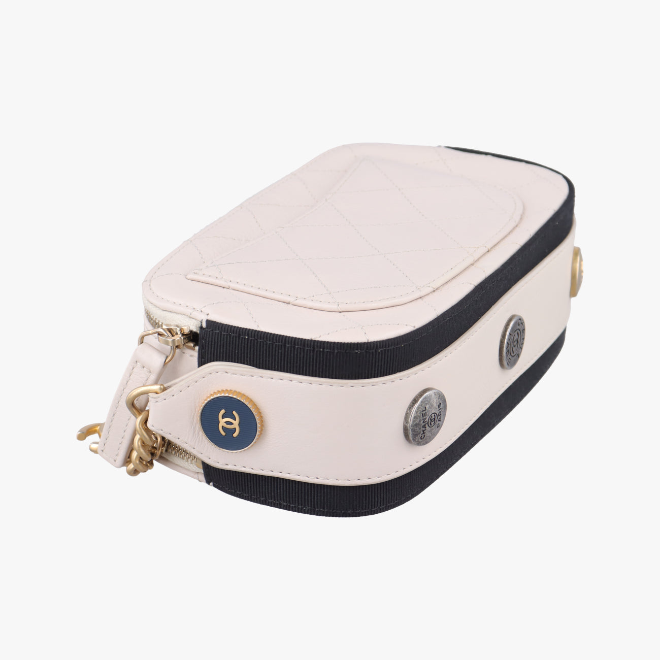 Pre-owned Chanel Button Up Double Zip Camera Pinkish Beige Leather A57574 shoulderbag | stylenewstar